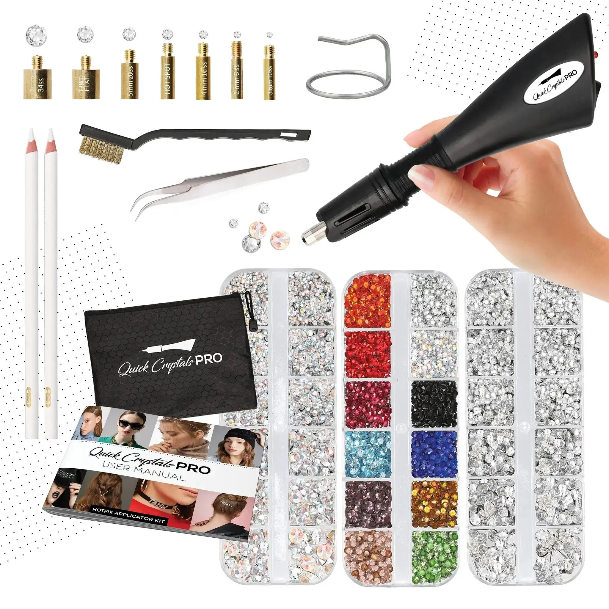 Hotfix Rhinestone Bedazzler Kit For DIY Bling On Purses, Phones, Belts, Clothes And Shoes, Includes 7 Tip Sizes, Tweezers, Cleaning Brush, User Manual, And 4400 Rhinestones For Sparkling Accessories