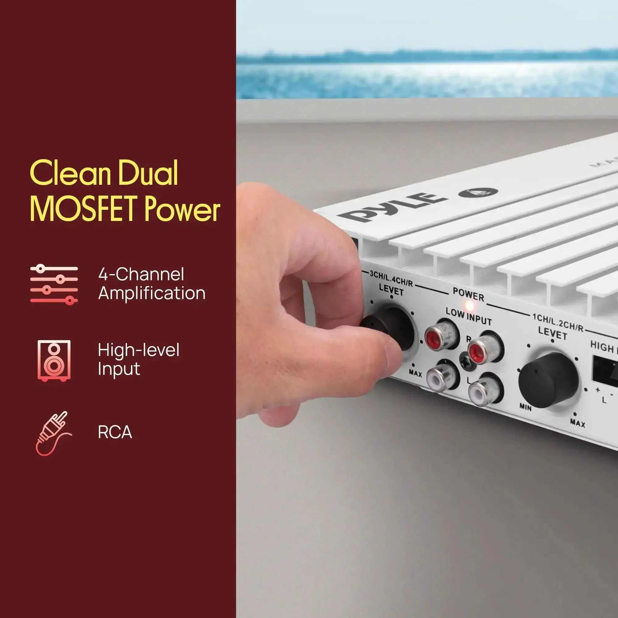 Hydra Marine 400W 4 Channel Amplifier Waterproof With Dual MOSFET Power Supply Gain Controls RCA Input LED Indicator And Compact Design For Boat And Vehicle Audio - Image 5