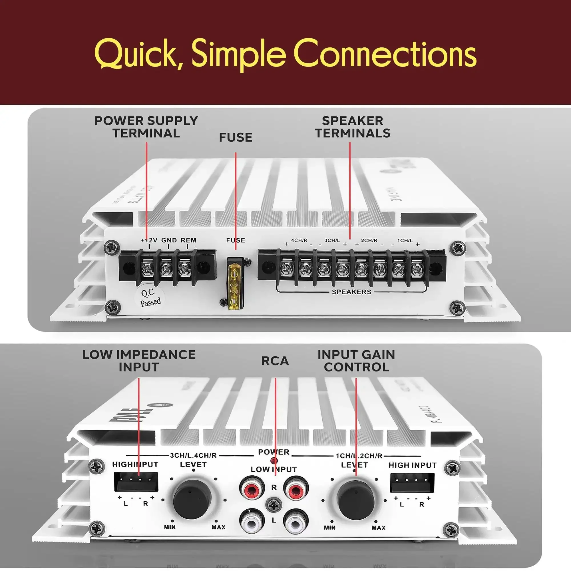 Hydra Marine 400W 4 Channel Amplifier Waterproof With Dual MOSFET Power Supply Gain Controls RCA Input LED Indicator And Compact Design For Boat And Vehicle Audio - Image 7
