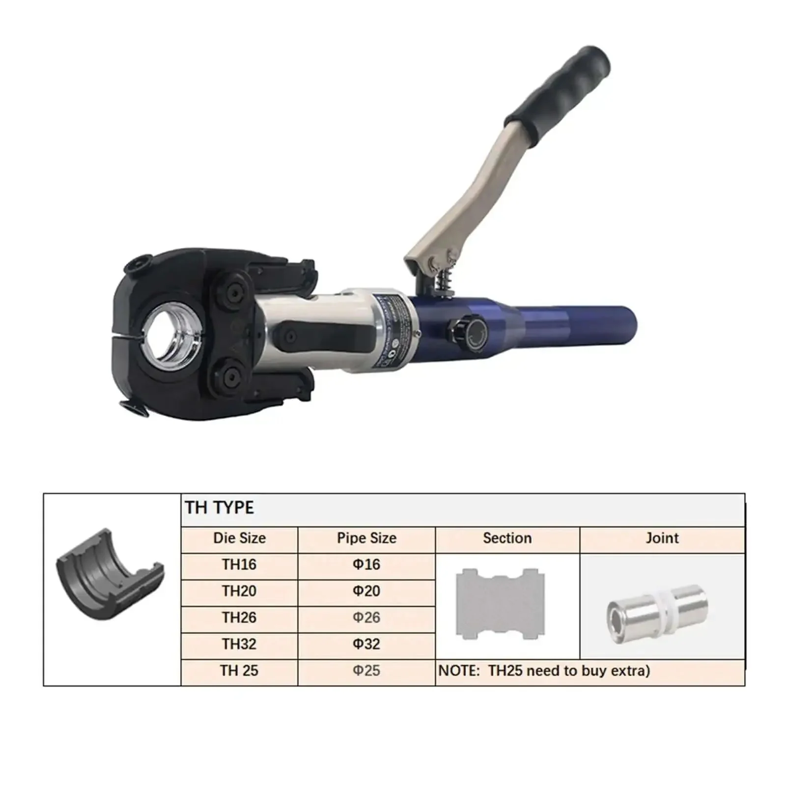 Hydraulic Copper Pipe Press Tool With U TH M V Dies For Fittings And PEX Clamping Pro Grade DIY Starter Kit 60 Kilonewtons Expanding Force Sixteen And A Half Inch Length Heavy Duty Piping Tool For Home Projects - Image 3