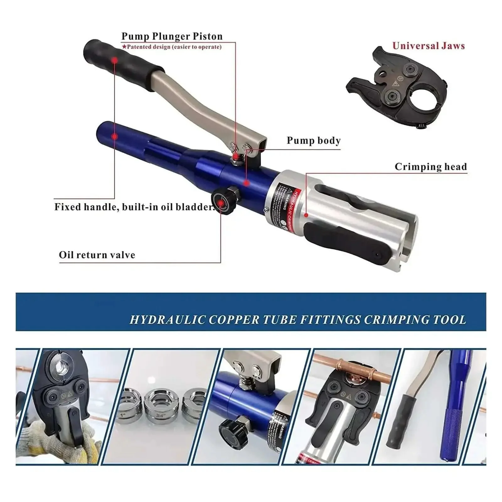 Hydraulic Copper Pipe Press Tool With U TH M V Dies For Fittings And PEX Clamping Pro Grade DIY Starter Kit 60 Kilonewtons Expanding Force Sixteen And A Half Inch Length Heavy Duty Piping Tool For Home Projects - Image 7