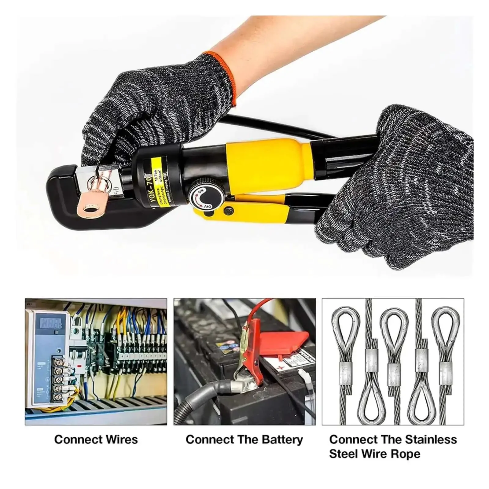 Hydraulic Crimp Tool 5 To 8 Ton Pliers For Cable Lug Crimping 4 To 70 Mm2 DIY Home Use With Safety Click One Piece Pump DIN AWG JIS Compatible Ideal For Automotive Electrical Wiring And Heavy Duty Installations Beefy Steel Build And Comfortable Grip - Image 2