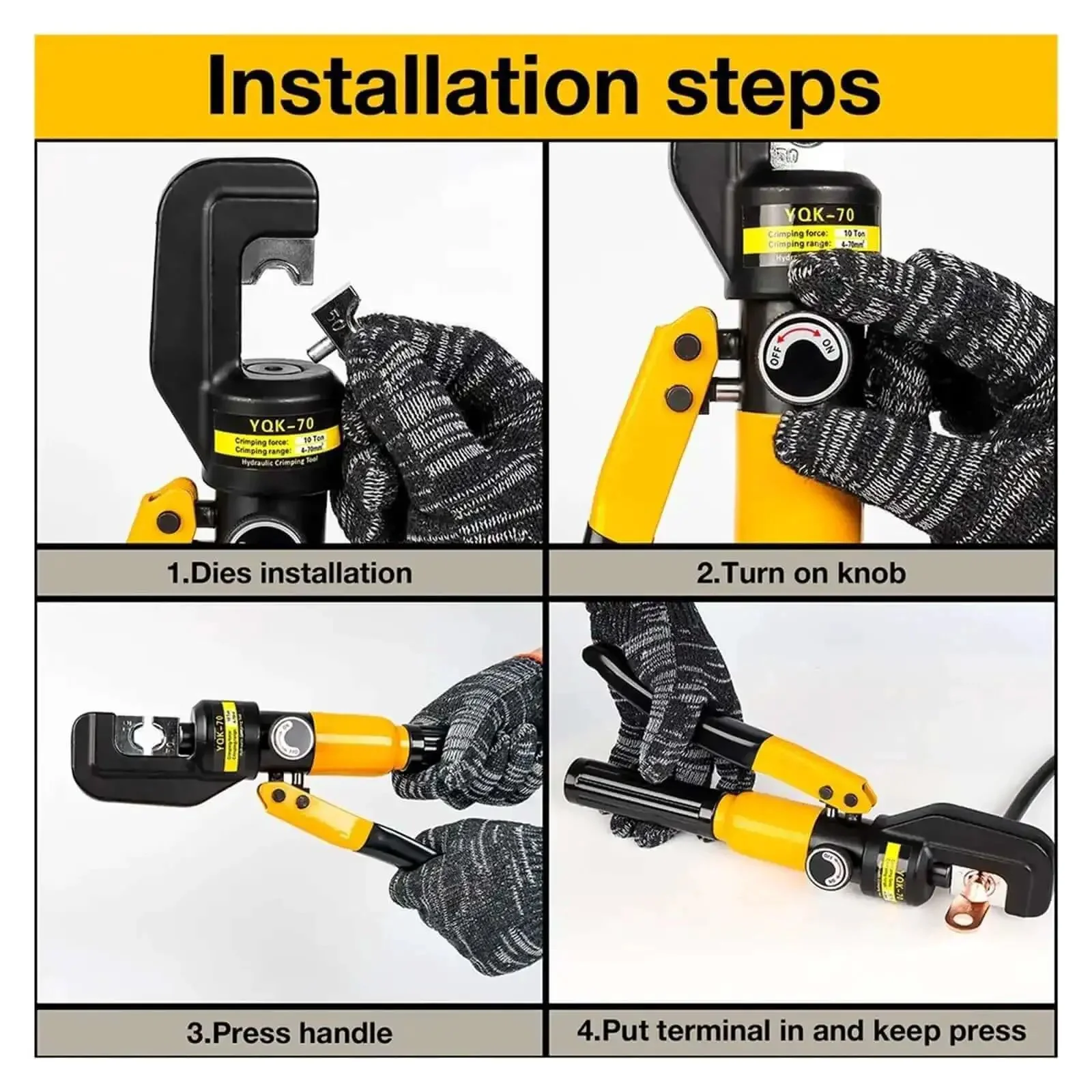 Hydraulic Crimp Tool 5 To 8 Ton Pliers For Cable Lug Crimping 4 To 70 Mm2 DIY Home Use With Safety Click One Piece Pump DIN AWG JIS Compatible Ideal For Automotive Electrical Wiring And Heavy Duty Installations Beefy Steel Build And Comfortable Grip - Image 3