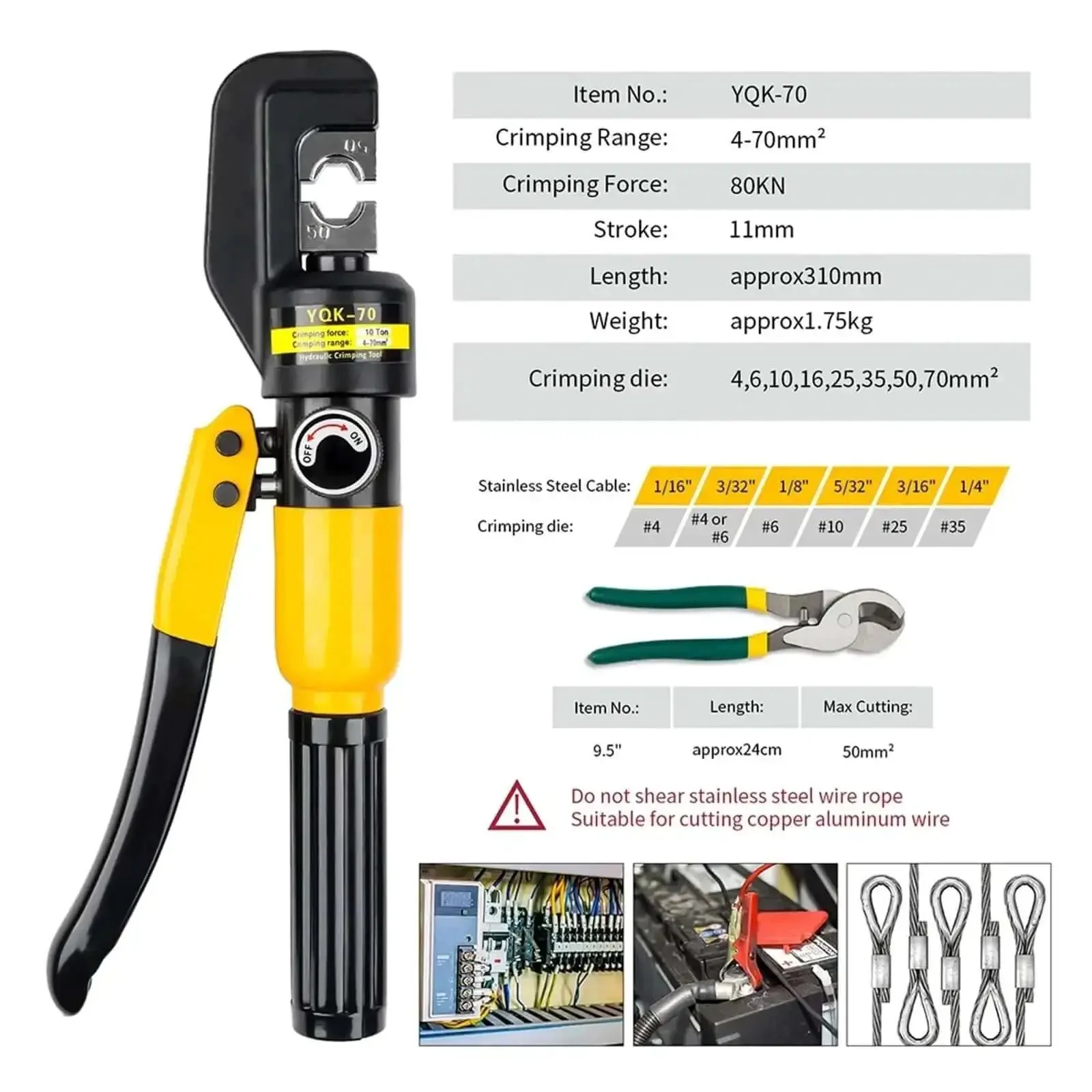 Hydraulic Crimp Tool 5 To 8 Ton Pliers For Cable Lug Crimping 4 To 70 Mm2 DIY Home Use With Safety Click One Piece Pump DIN AWG JIS Compatible Ideal For Automotive Electrical Wiring And Heavy Duty Installations Beefy Steel Build And Comfortable Grip - Image 5