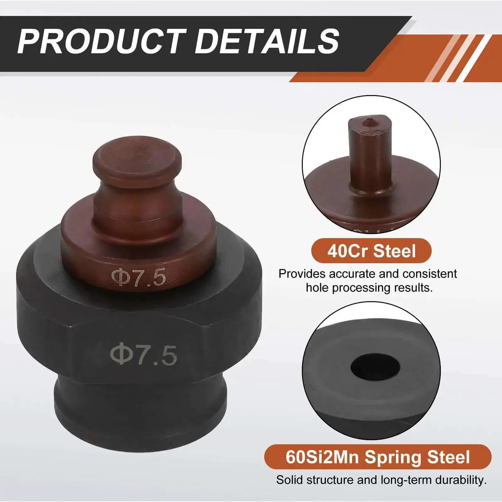 Hydraulic Hole Punch Die 7.5mm Round Hole For Electric Punching Machine Kit MHP-20 JP-20 With 40Cr Steel Construction Burgundy And Black Finish Long Lasting Die Set For Precise Metal Punching At Home Or Shop - Image 5