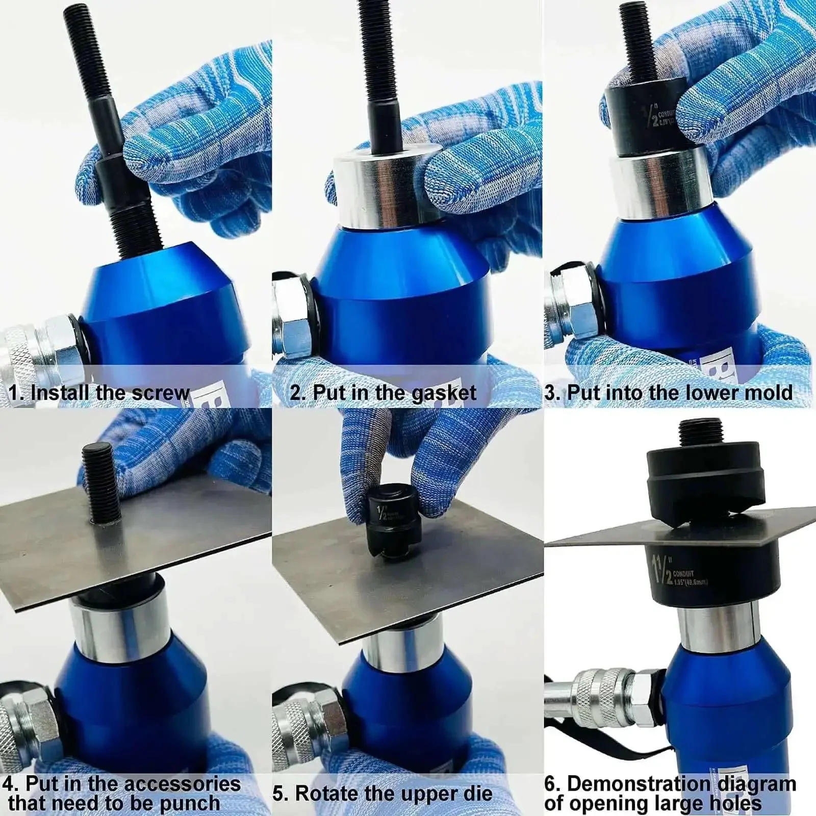 Hydraulic Knockout Hole Punch Driver Kit With 6 Dies And 360 Degree Rotating Conduit Cutter For Metal Sheets Blue Portable Case Includes Durable Carrying Case And All Dies For Quick Conversions In Electric Plumbing And Construction Jobs - Image 5
