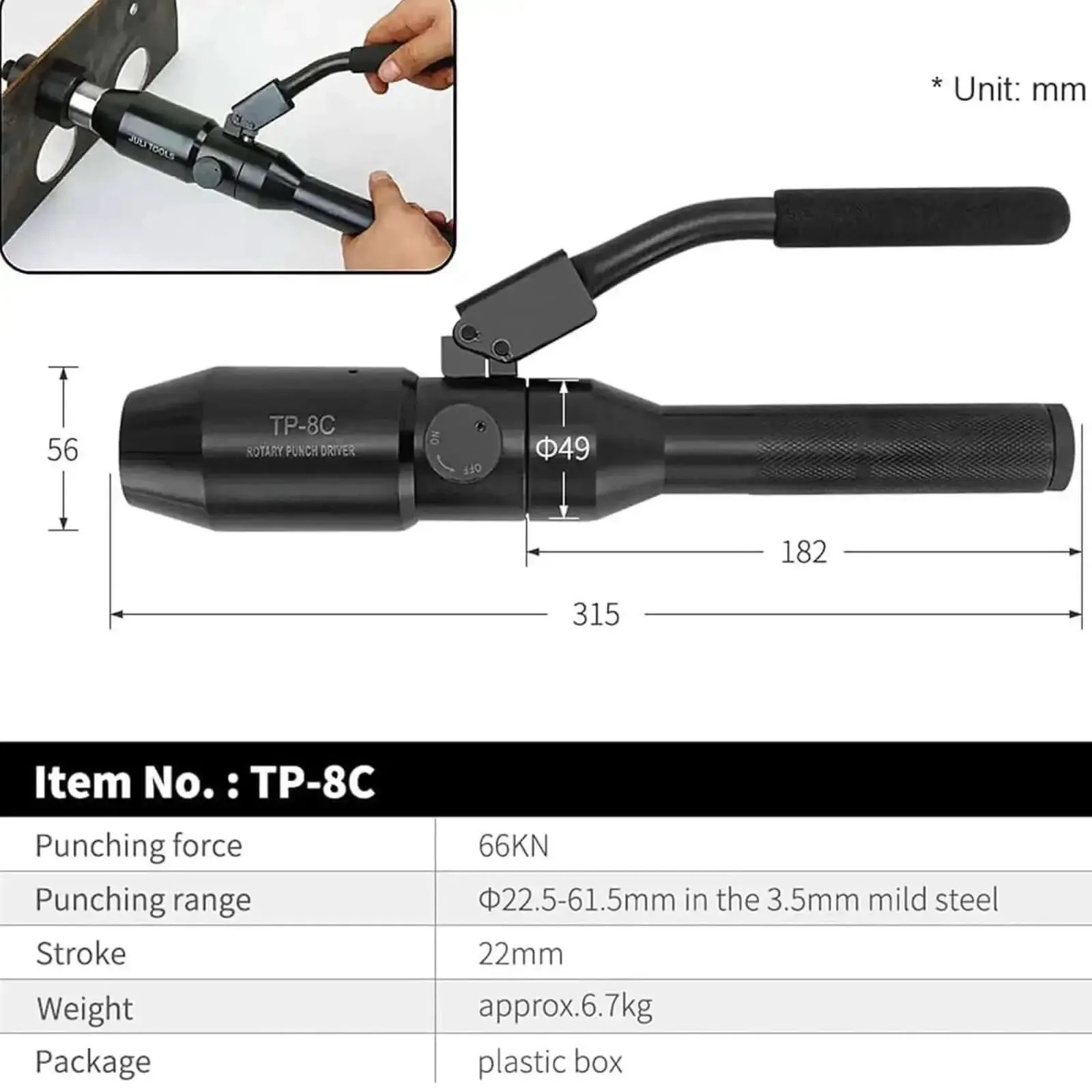 Hydraulic Knockout Hole Punch Driver Set 22.5mm To 61.5mm For Electrical Conduits And Metal Sheets Six Die Punches All In One Labor Saving Hole Cutter Kit For Steel Up To 3.5mm Thick - Image 7