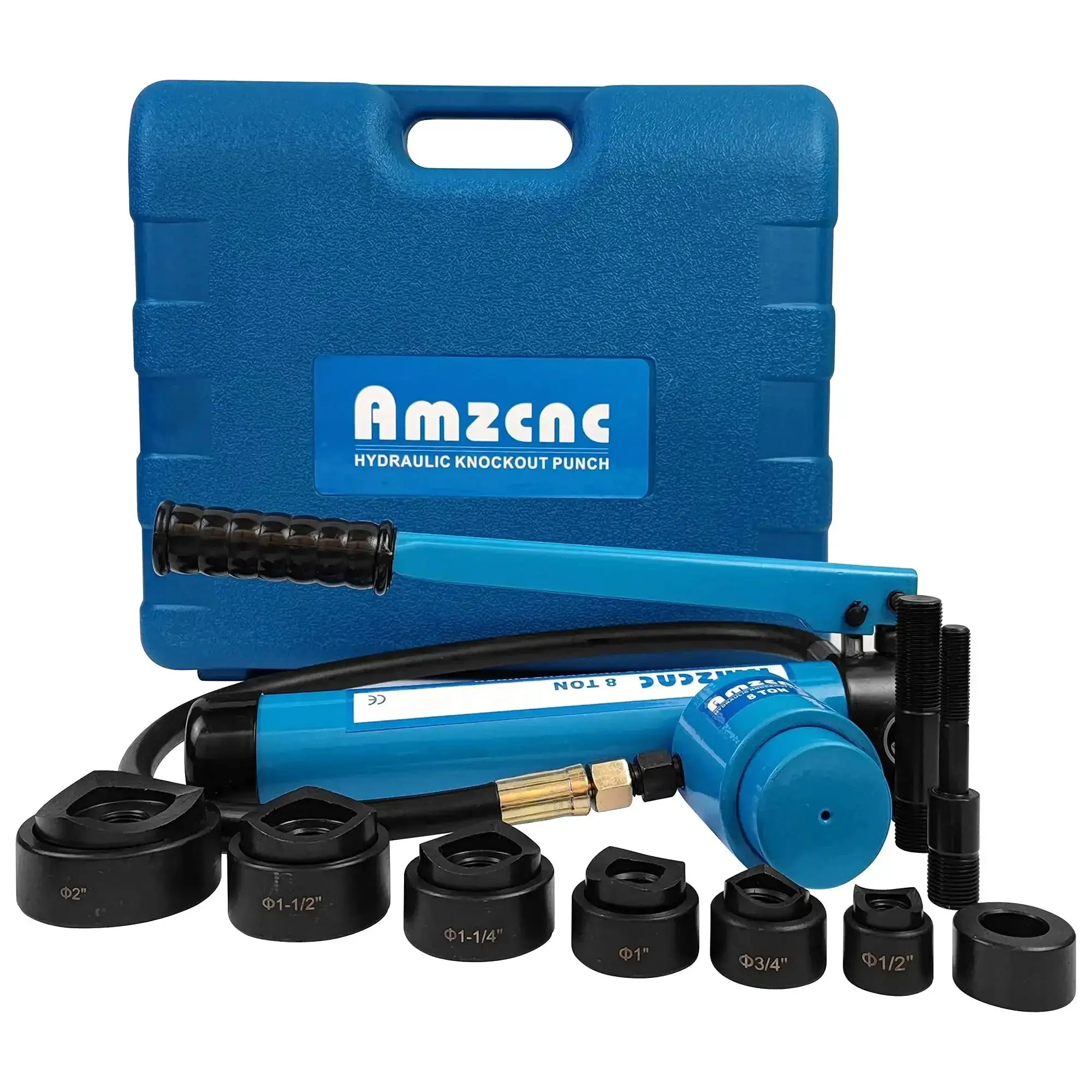 Hydraulic Knockout Punch Kit For Electrical Conduit 1/2 To 2 Inch 8 Ton Power With Alloy Steel Body Includes 6 Die Sizes For 1/2, 3/4, 1, 1 1/4, 1 1/2 And 2 Inch Works With Greenlee 3/4 Inch 16 Threads Built To Last Heavy Duty KO Tool - Image 2