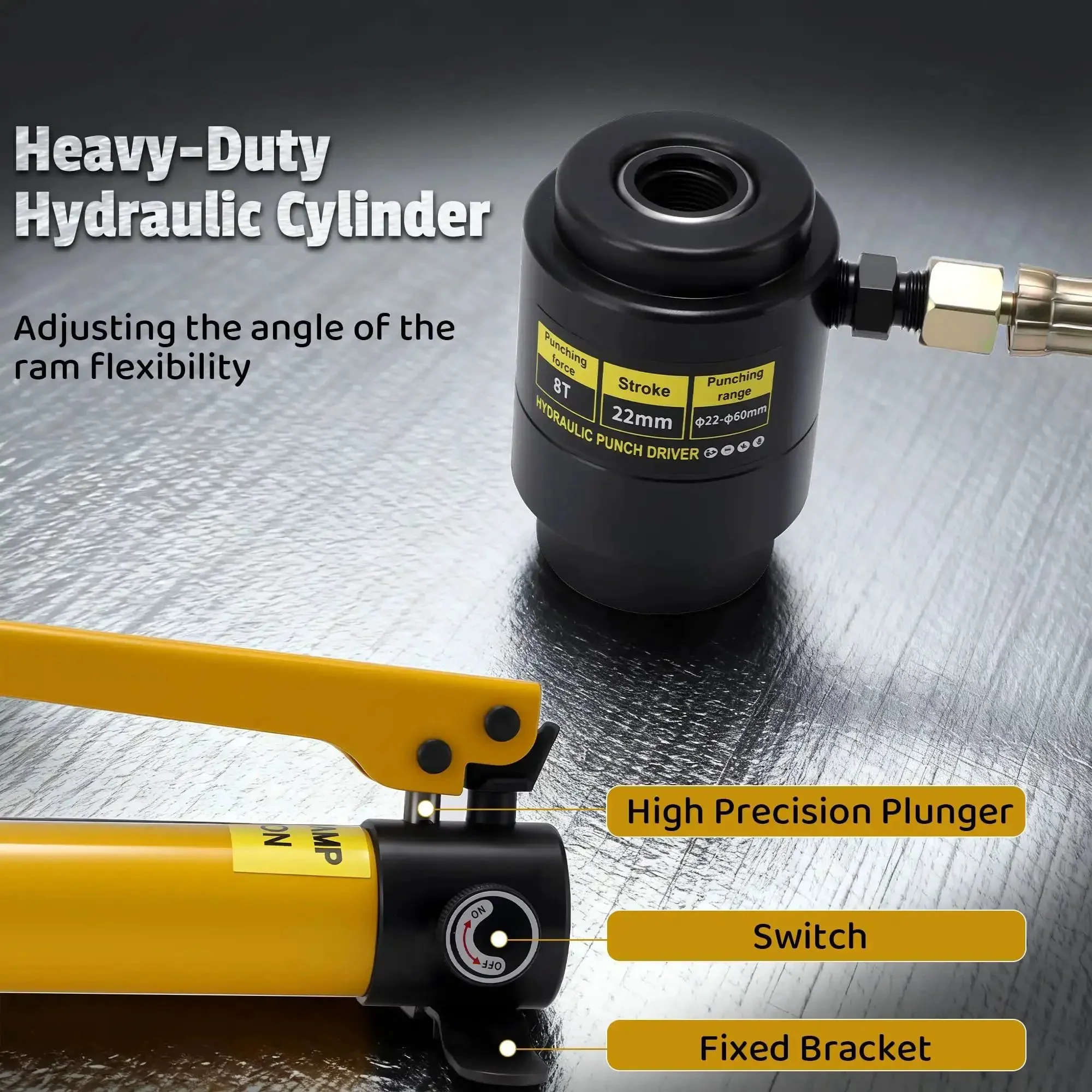 Hydraulic Knockout Punch Kit For Half Inch To Two Inch Conduit Holes, Eight Ton Manual Driver, Includes Six Dies, Durable Aluminum Brass Stainless Steel Hole Cutter Tool For Clean, Easy Punches - Image 4