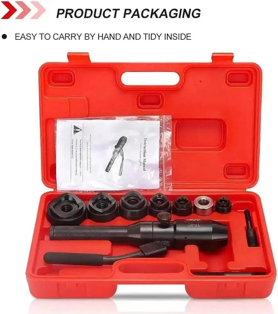 Hydraulic Knockout Punch Kit Pro Grade For Electrical Boxes And Metal Sheets, 22.5mm To 61.5mm Hole Cutter Set With 6 Dies, Heavy Duty Conduit Punch Tool, 66KN Clamping Power For Fast, Clean, On Site Holes - Image 8