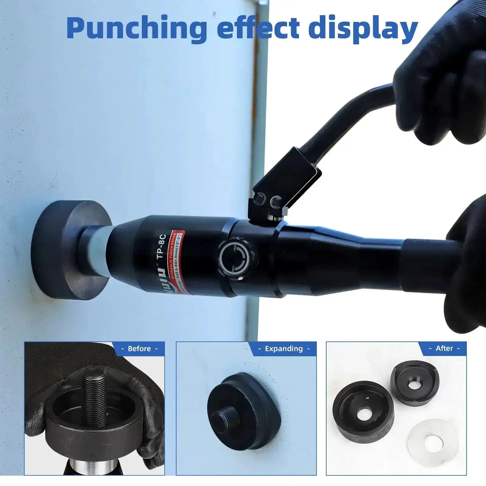 Hydraulic Knockout Punch Kit With 66 Kilonewton Power Pro Grade Six Hole Opening Dies From One Half To Two Inches Rotatable Head At 360 Degrees For Electrical Panels Conduit Piping And Metalwork - Image 6