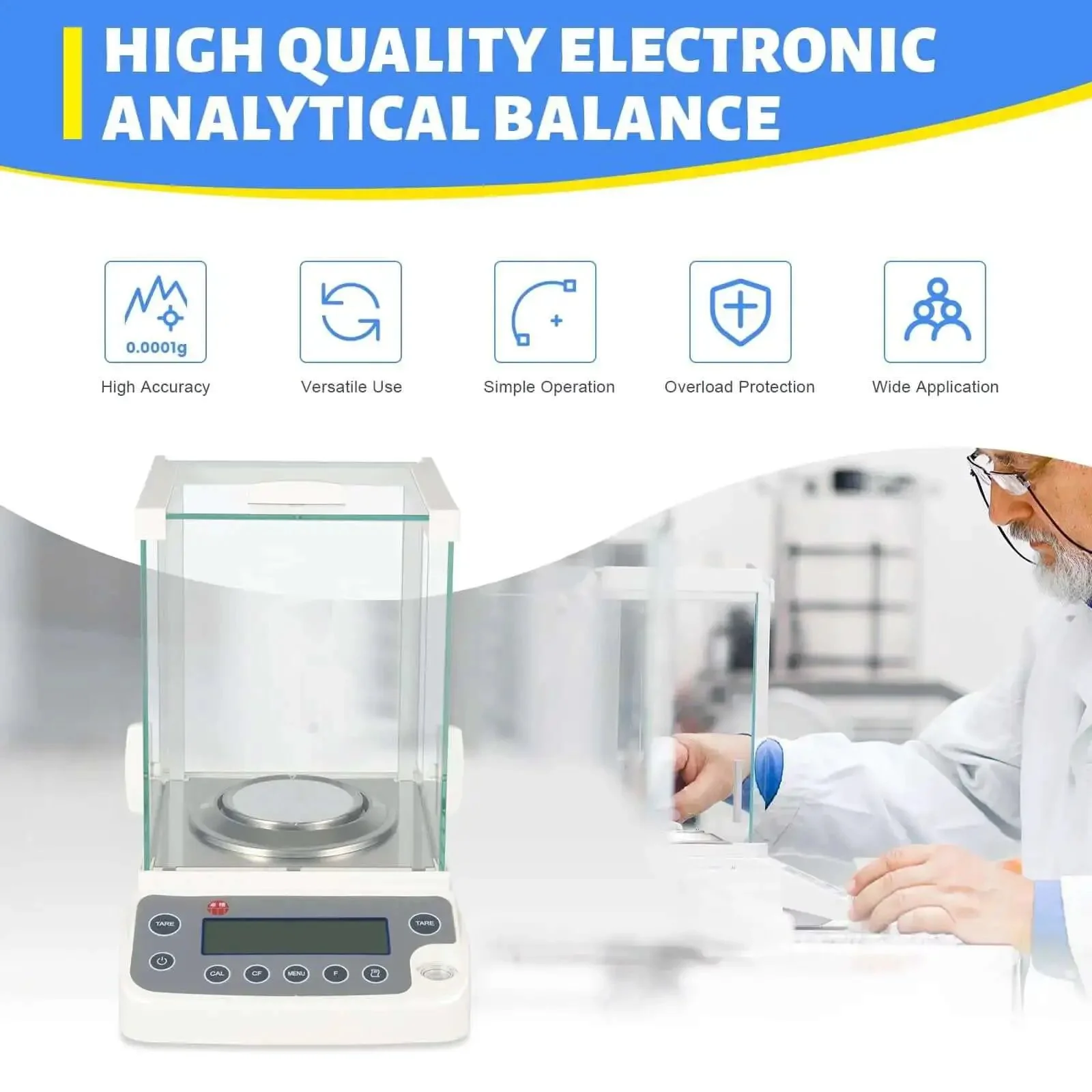 Hyper Accurate 0.0001g Analytical Balance With LCD Display 18 Units USB RS232 Interface For Schools And Labs Wind Shield Glass Cover Provides Stable Measurements Up To 0.26lb - Image 2