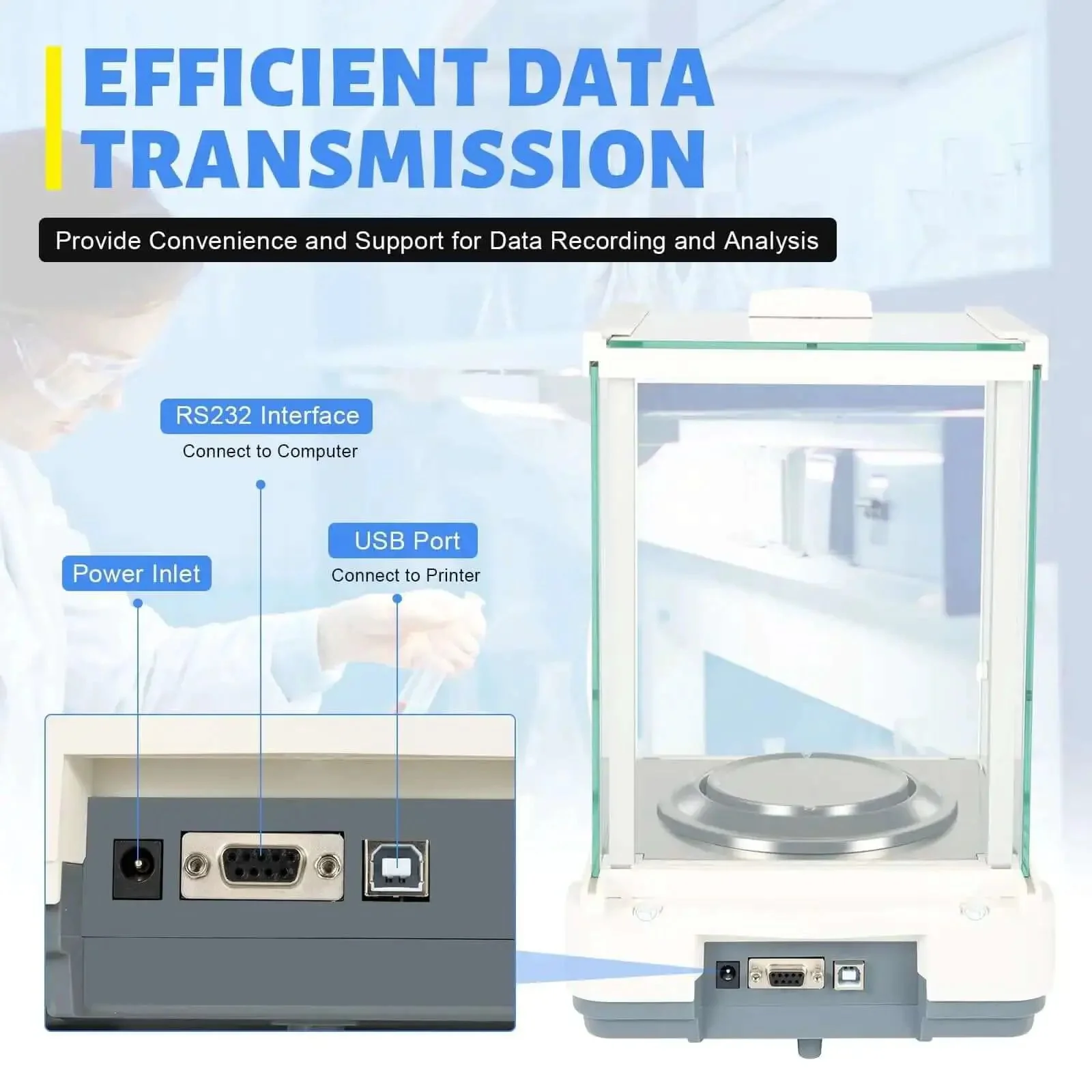 Hyper Accurate 0.0001g Analytical Balance With LCD Display 18 Units USB RS232 Interface For Schools And Labs Wind Shield Glass Cover Provides Stable Measurements Up To 0.26lb - Image 5