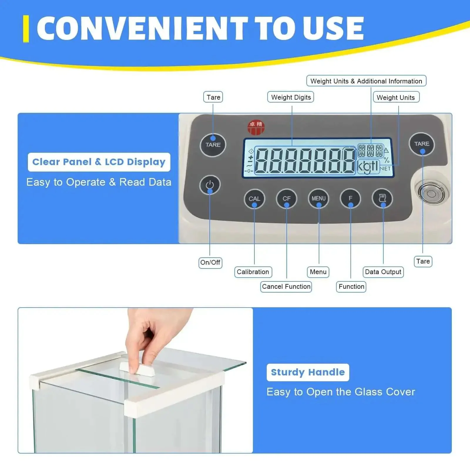 Hyper Accurate 0.0001g Analytical Balance With LCD Display 18 Units USB RS232 Interface For Schools And Labs Wind Shield Glass Cover Provides Stable Measurements Up To 0.26lb - Image 6