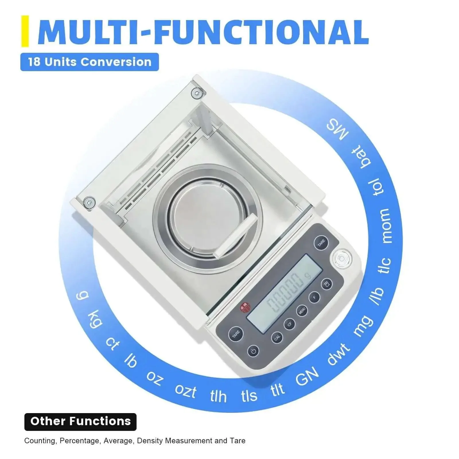 Hyper Accurate 0.0001g Analytical Balance With LCD Display 18 Units USB RS232 Interface For Schools And Labs Wind Shield Glass Cover Provides Stable Measurements Up To 0.26lb - Image 8