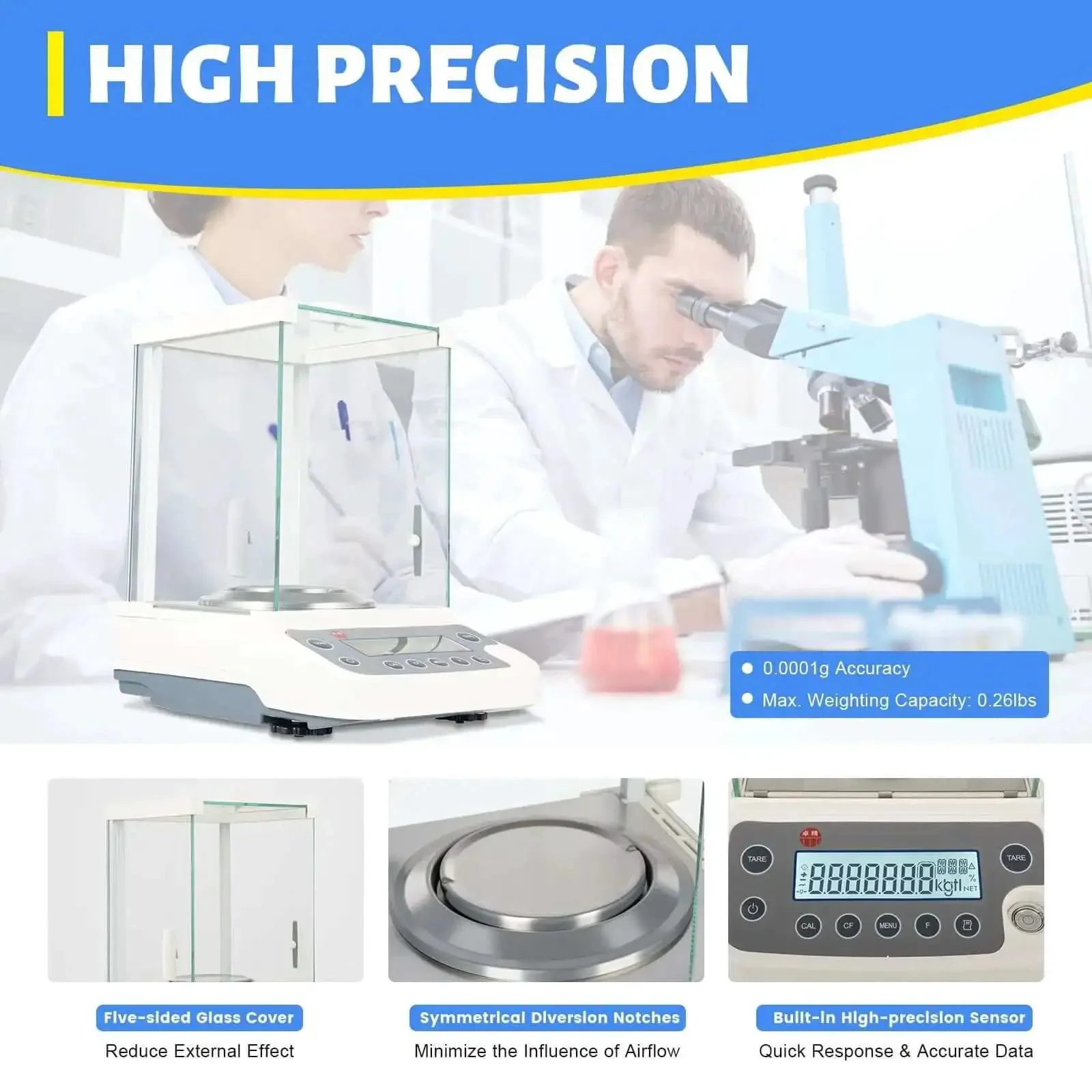 Hyper Accurate 0.0001g Analytical Balance With LCD Display 18 Units USB RS232 Interface For Schools And Labs Wind Shield Glass Cover Provides Stable Measurements Up To 0.26lb - Image 9
