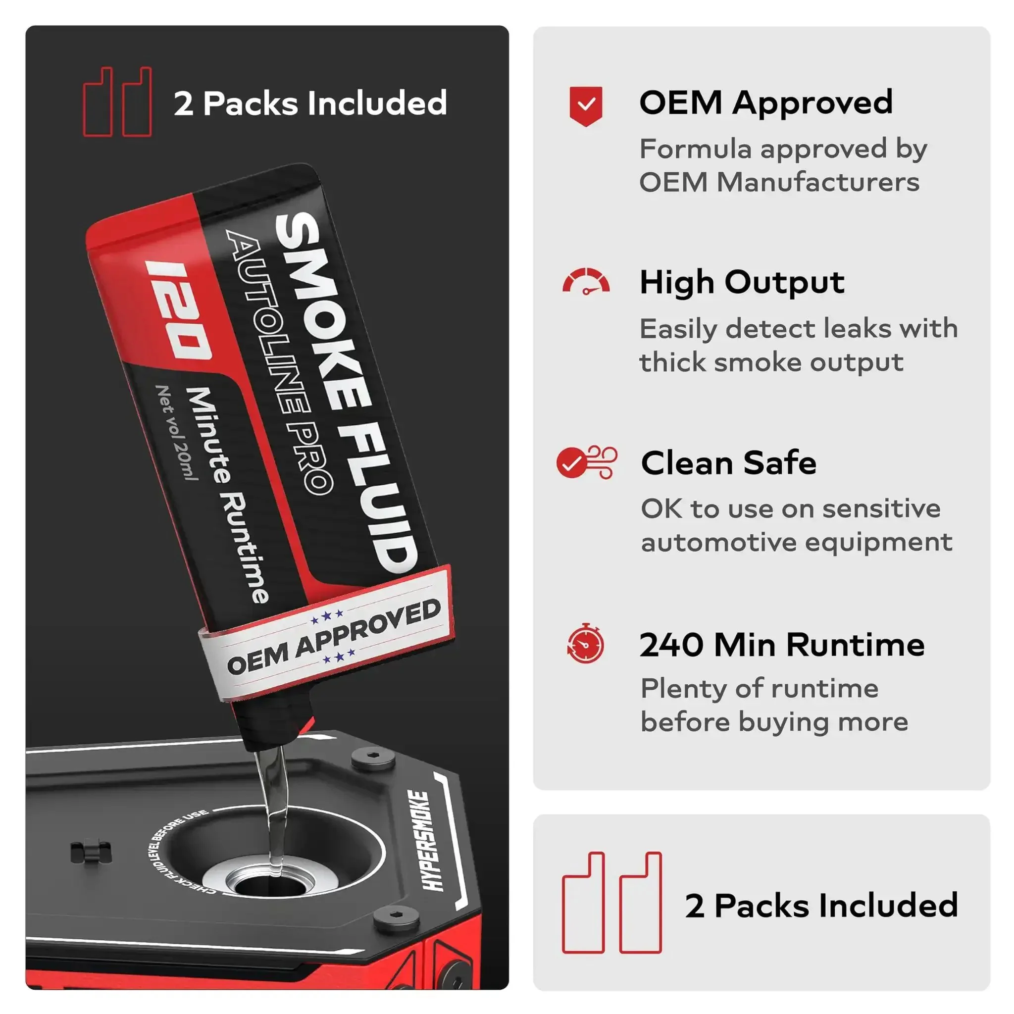 HyperSmoke Automotive Smoke Machine And Evap Vacuum Leak Tester With Adjustable Pressure And Built In Air Compressor Motor Includes OEM Approved Smoke Fluid And Two Bottles - Image 4