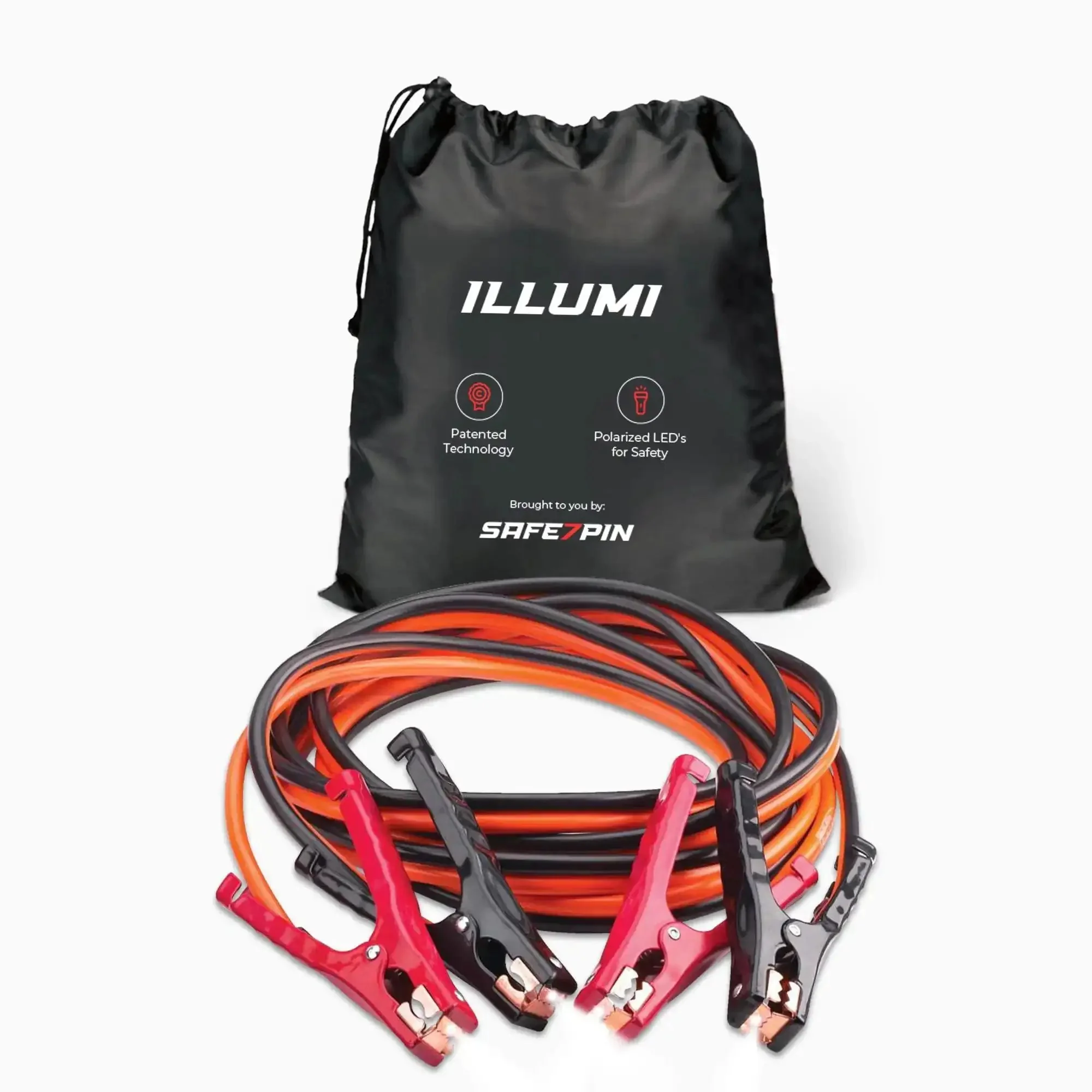 Illumi Heavy Duty Jumper Cables Kit For Cars And Trucks With 12Ft 6 Gauge Copper Wires LED Night Indicators Misconnection Protection Reverse Polarity Guard Front To Front Design