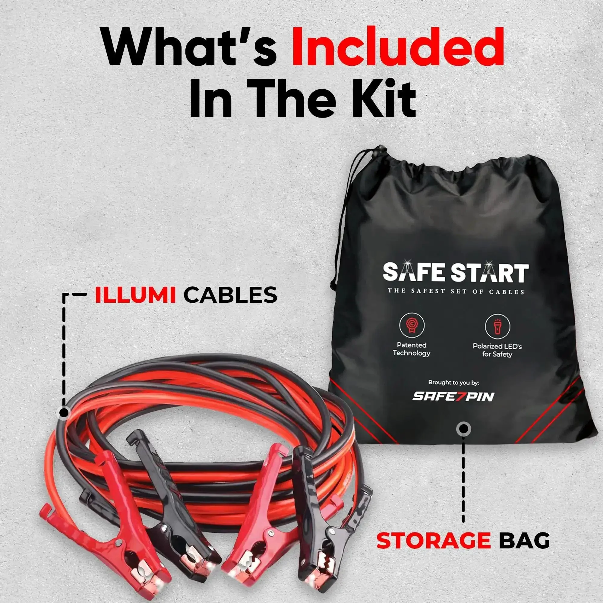 Illumi Heavy Duty Jumper Cables Kit For Cars And Trucks With 12Ft 6 Gauge Copper Wires LED Night Indicators Misconnection Protection Reverse Polarity Guard Front To Front Design - Image 2
