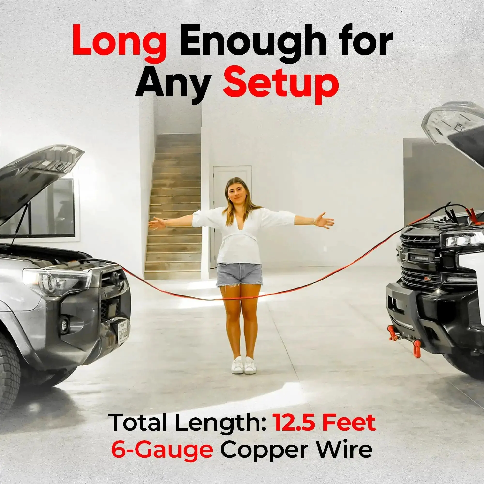 Illumi Heavy Duty Jumper Cables Kit For Cars And Trucks With 12Ft 6 Gauge Copper Wires LED Night Indicators Misconnection Protection Reverse Polarity Guard Front To Front Design - Image 5