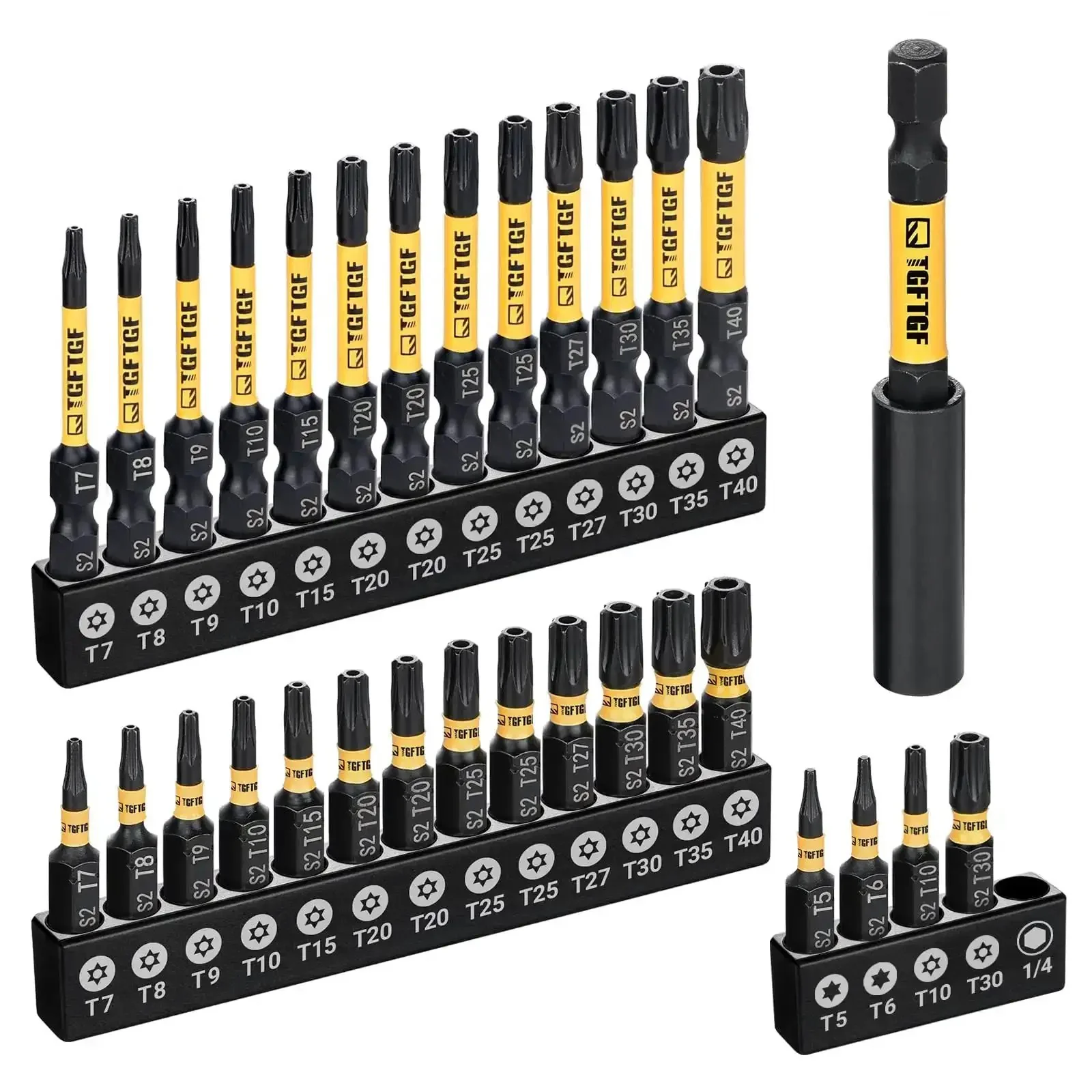 Impact Torx Bit Set 31 Pieces For Security Torx T5 Through TT40, S2 Steel, 1 Inch And 2 Inch CNC Machined Tips, Magnetic Bit Holder, Tamper Proof Star Bits, Beefed Up Heavy Duty Driver Set For Impact Tools