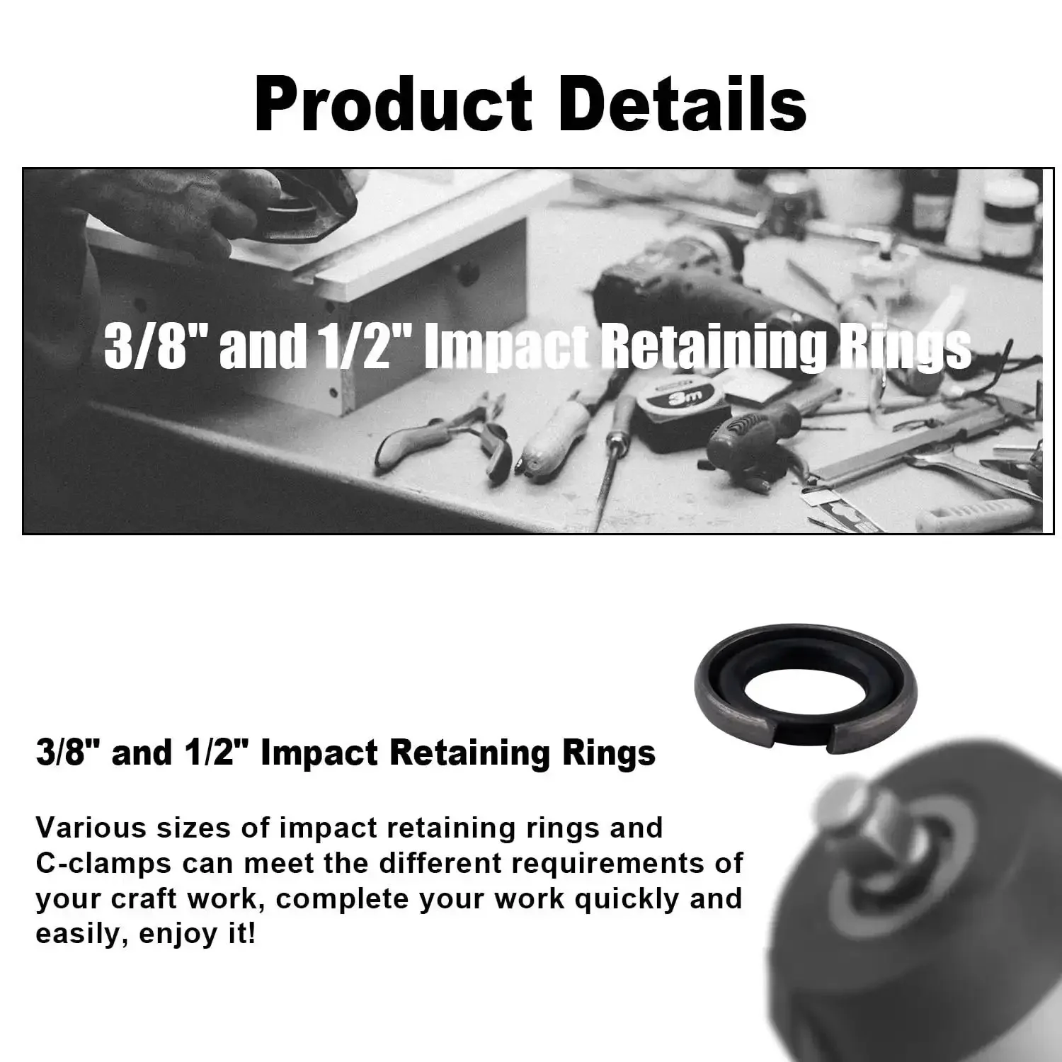 Impact Wrench Retaining Ring Clips With O Ring For Three Eighths And One Half Inch Sockets, Includes Six Sets Each, Compatible With Electric And Pneumatic Cordless Wrenches, Retainer Anvil Install Tool - Image 5