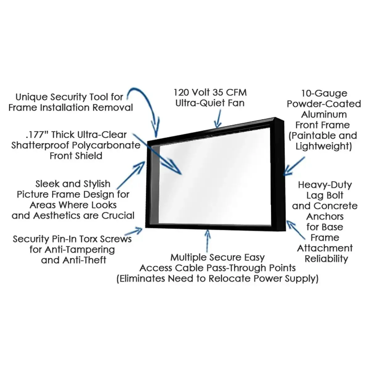 Indoor TV Enclosure For 42 To 50 Inch Screens Built Like A Tank With Shatterproof Front Panel, Security Locking System, And Temperature Control, Heavy Duty Powder Coated Aluminum Display Case For Home, Office, Or School - Image 4
