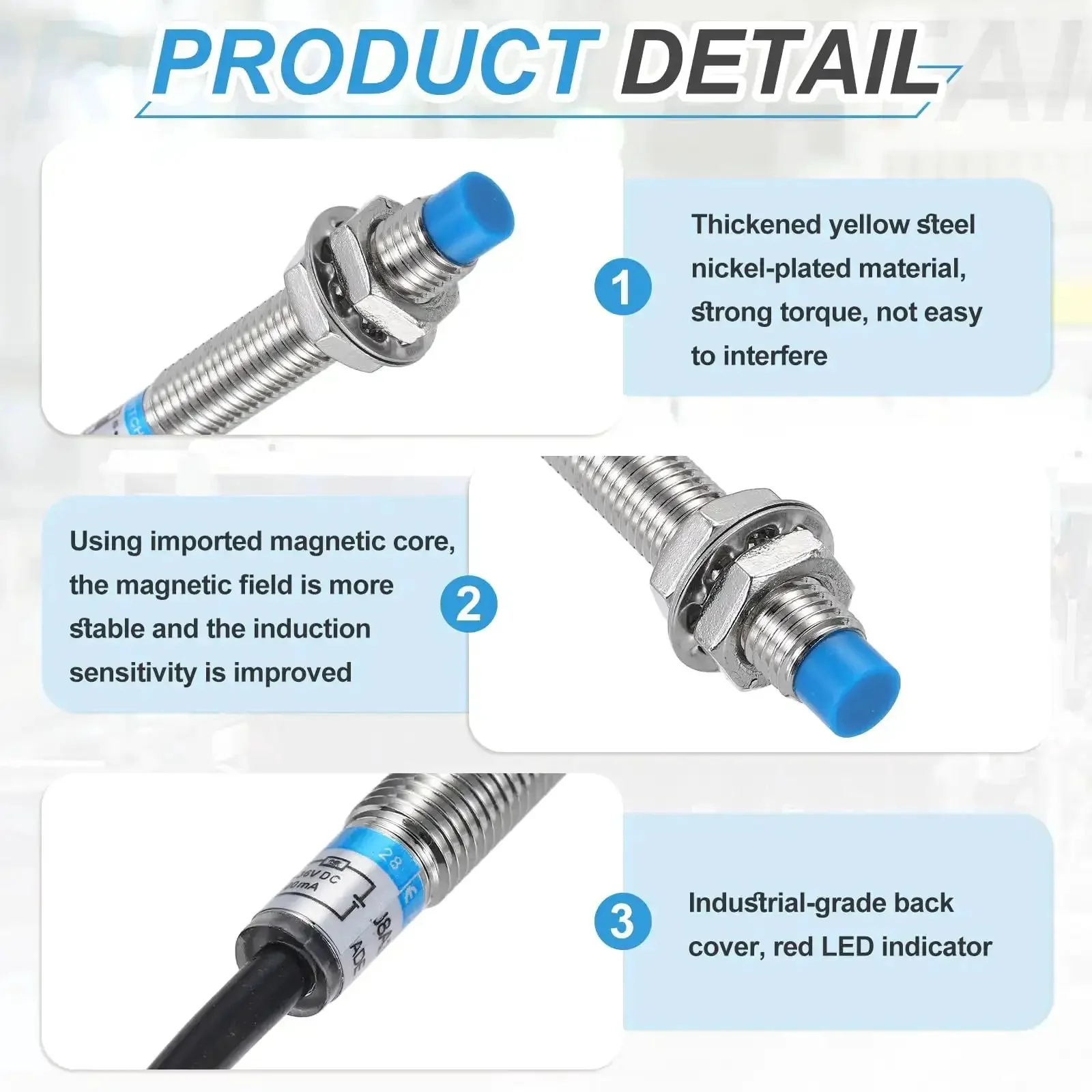 Inductive Proximity Sensor PNP No M8 DC 6 36V 300mA 2 Wire 2mm Sensing Distance Non Contact Metal Detector For Industrial Automation Gear Machine Tools Metallurgy Textile And Printing Equipment - Image 4