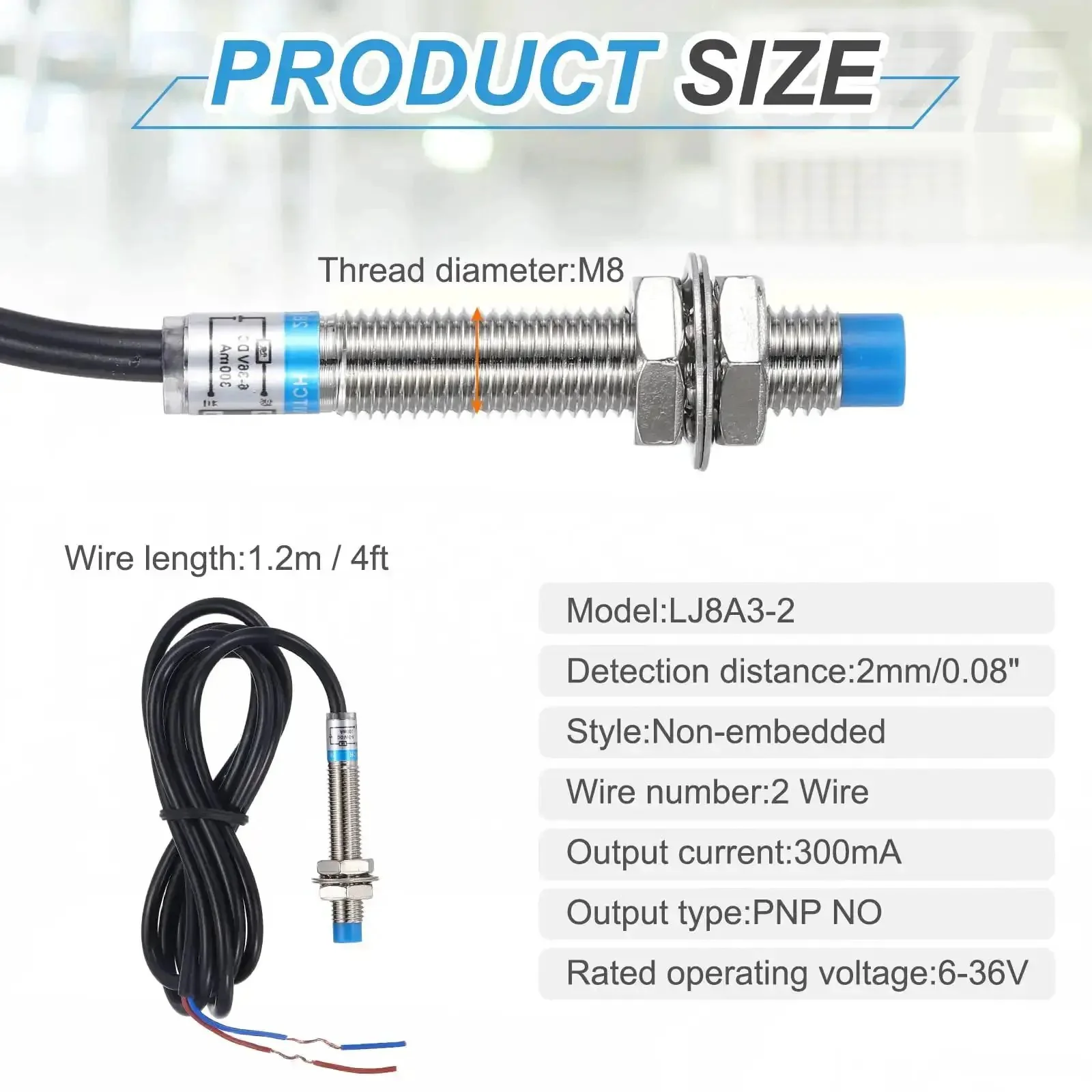 Inductive Proximity Sensor PNP No M8 DC 6 36V 300mA 2 Wire 2mm Sensing Distance Non Contact Metal Detector For Industrial Automation Gear Machine Tools Metallurgy Textile And Printing Equipment - Image 5