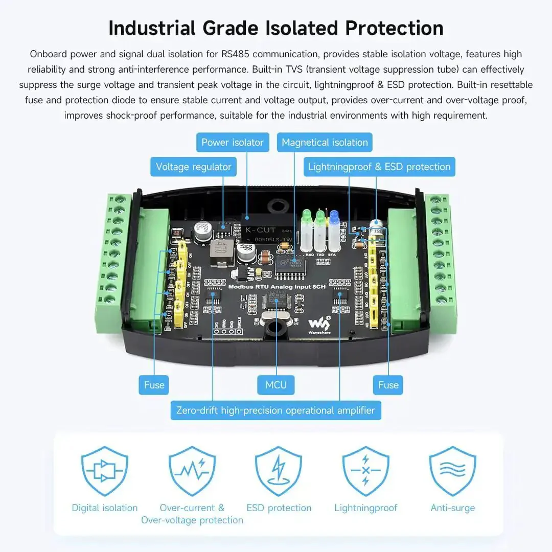 Industrial 8 Channel Analog Acquisition Module With 12 Bit High Precision ADC For Voltage And Current Sensing Wide 7 To 36V Power Supply 0 To 10V Inputs 8 Channel Voltage Mode Built In ESP32 S3 For WiFi And Bluetooth LE Type C Connector - Image 4