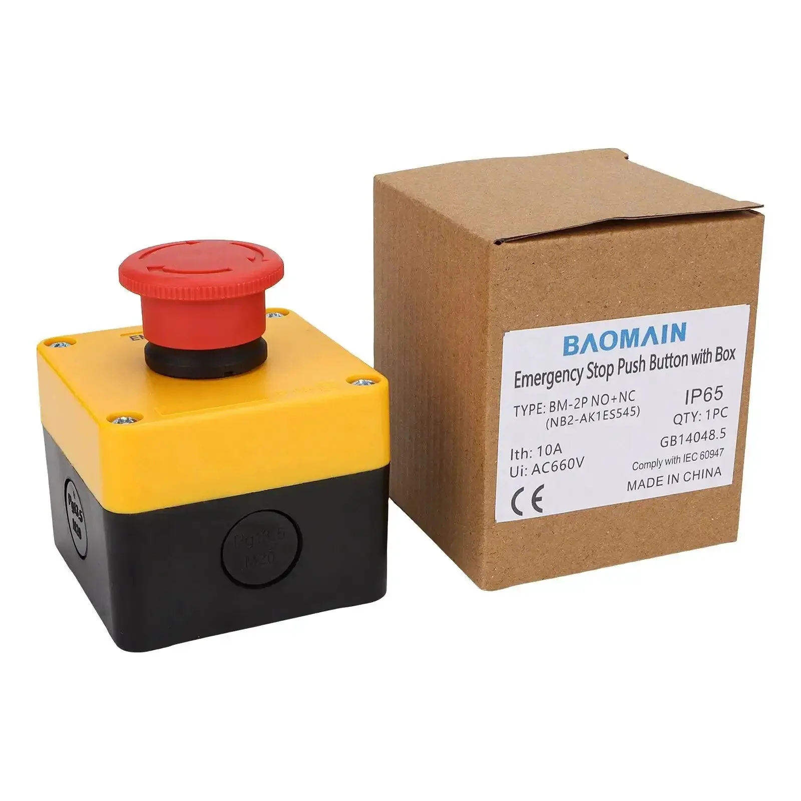 Industrial Emergency Stop Switch With Enclosure Red Mushroom Button 660V 10A 1NO 1NC Normally Open Normally Closed Surface Mount IP65 Weatherproof E Stop Station For Control Panels And Heavy Machinery Safety - Image 2
