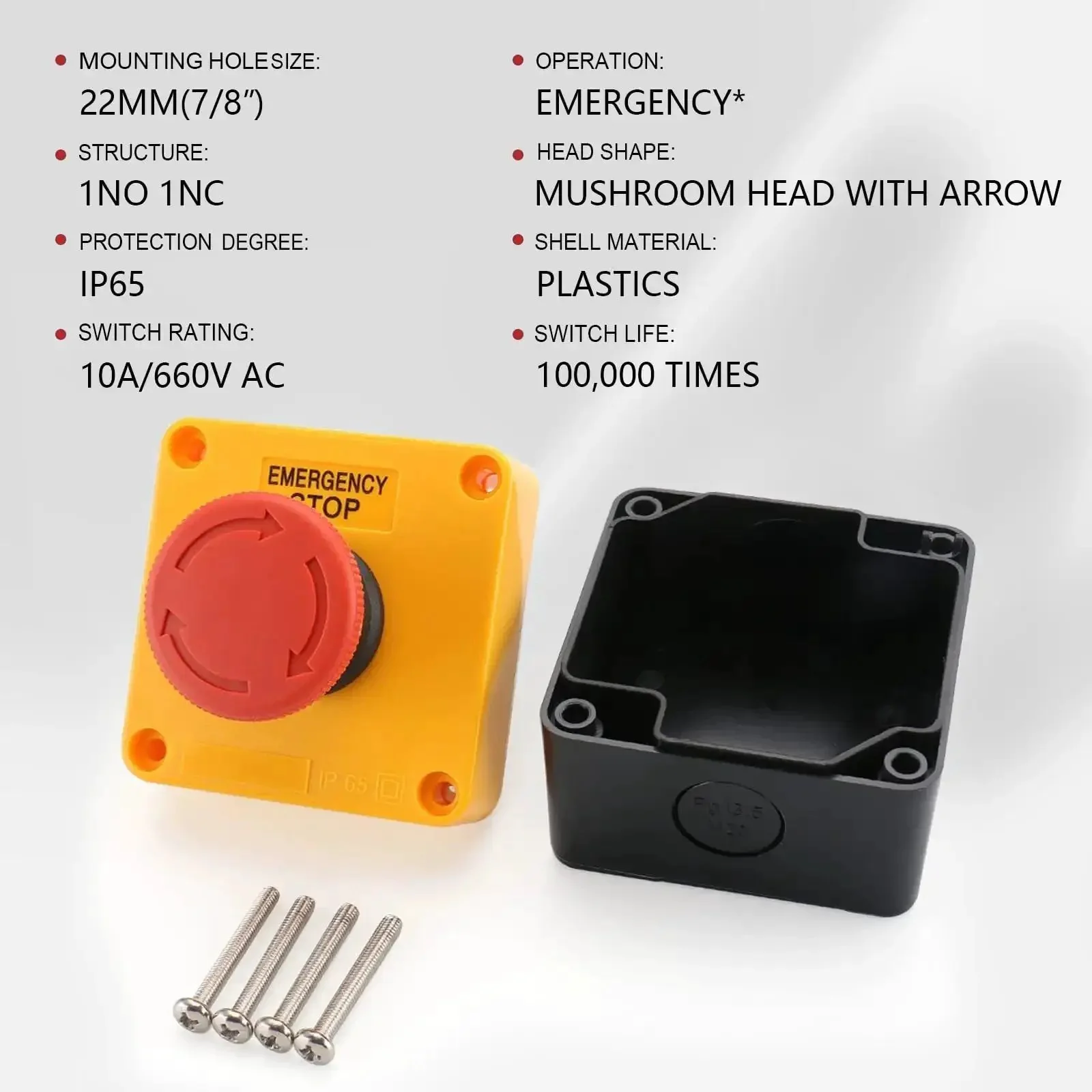 Industrial Emergency Stop Switch With Enclosure Red Mushroom Button 660V 10A 1NO 1NC Normally Open Normally Closed Surface Mount IP65 Weatherproof E Stop Station For Control Panels And Heavy Machinery Safety - Image 7