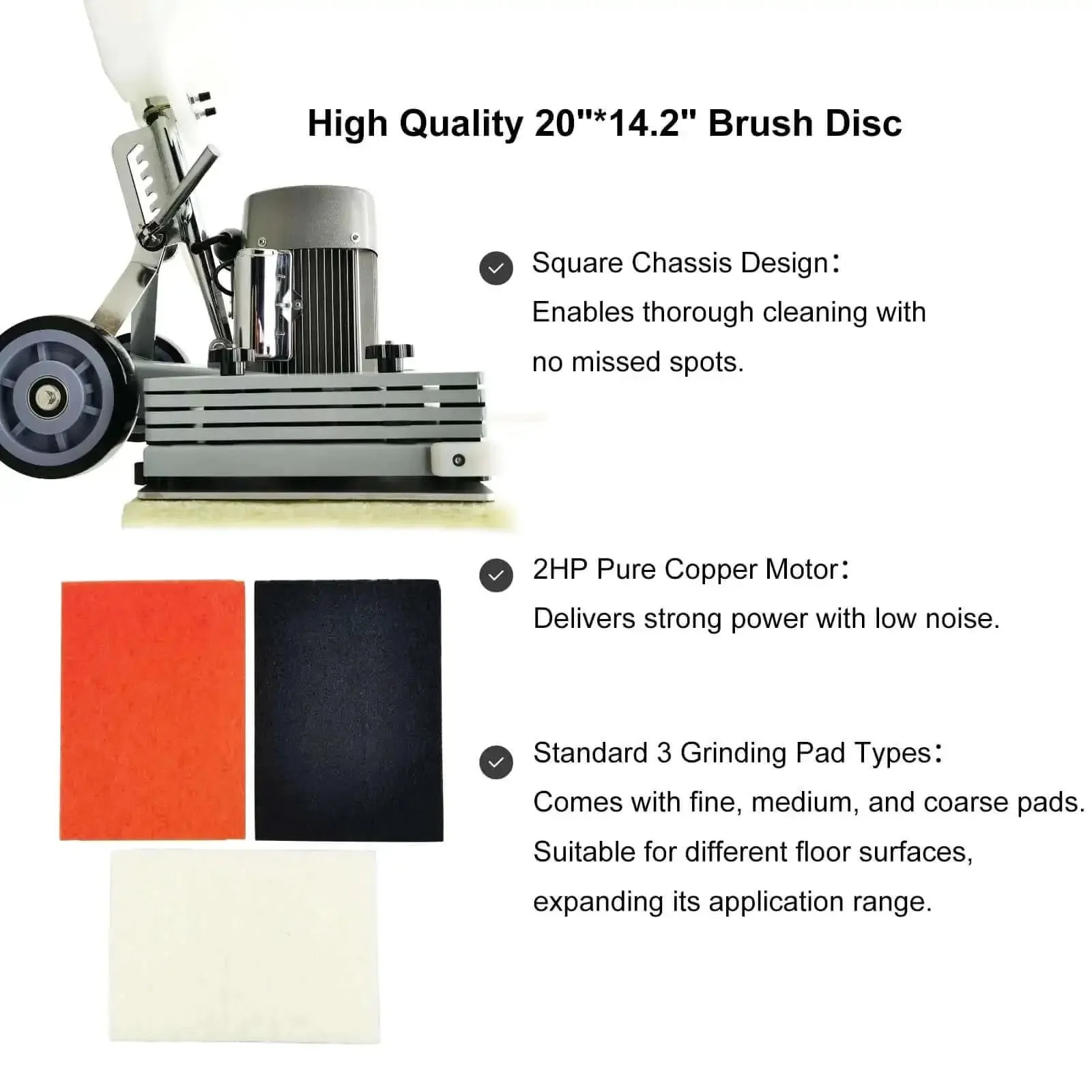Industrial Floor Scrubber Grinding Machine With 3.43 Gal Capacity, 2834 RPM Polisher With 1500W Pure Copper Motor, 20x14.2 In Brush Disk, Commercial Grade Square Chassis, Multi Functional Polisher, 110V - Image 7