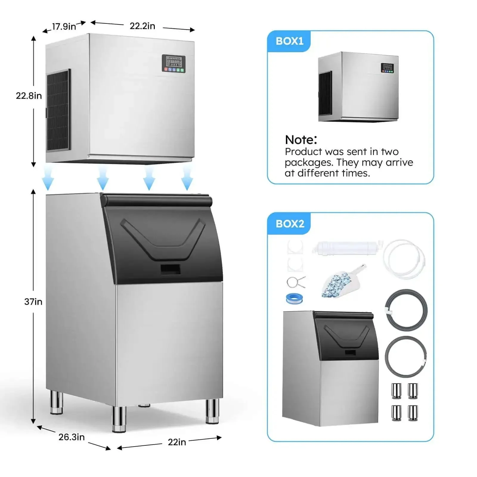 Industrial Ice Maker Workhorse With 550 Lbs Per Day Output And 400 Lbs Storage, Ice Ready In 5 To 15 Minutes, Self Cleaning Mode, Timer Function, 30 Levels Of Ice Thickness, Stainless Steel Construction - Image 2