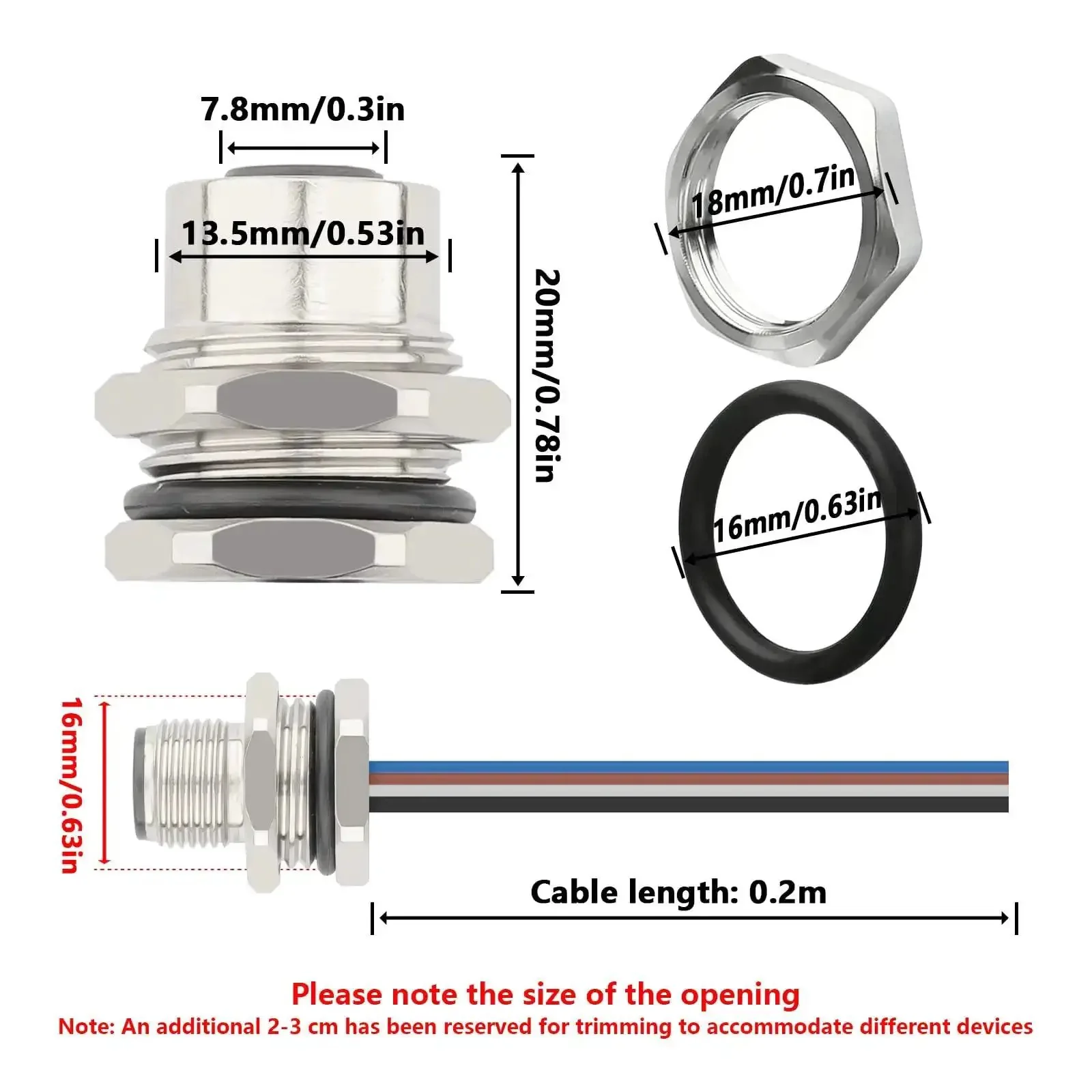 Industrial M12 A Coded 4 Pin Female Field Wireable Connector Panel Mount 16mm Aviation Style IP67 Waterproof Rear Mount Sensor Receptacle Cable Two Pack Rugged Built Tough - Image 5