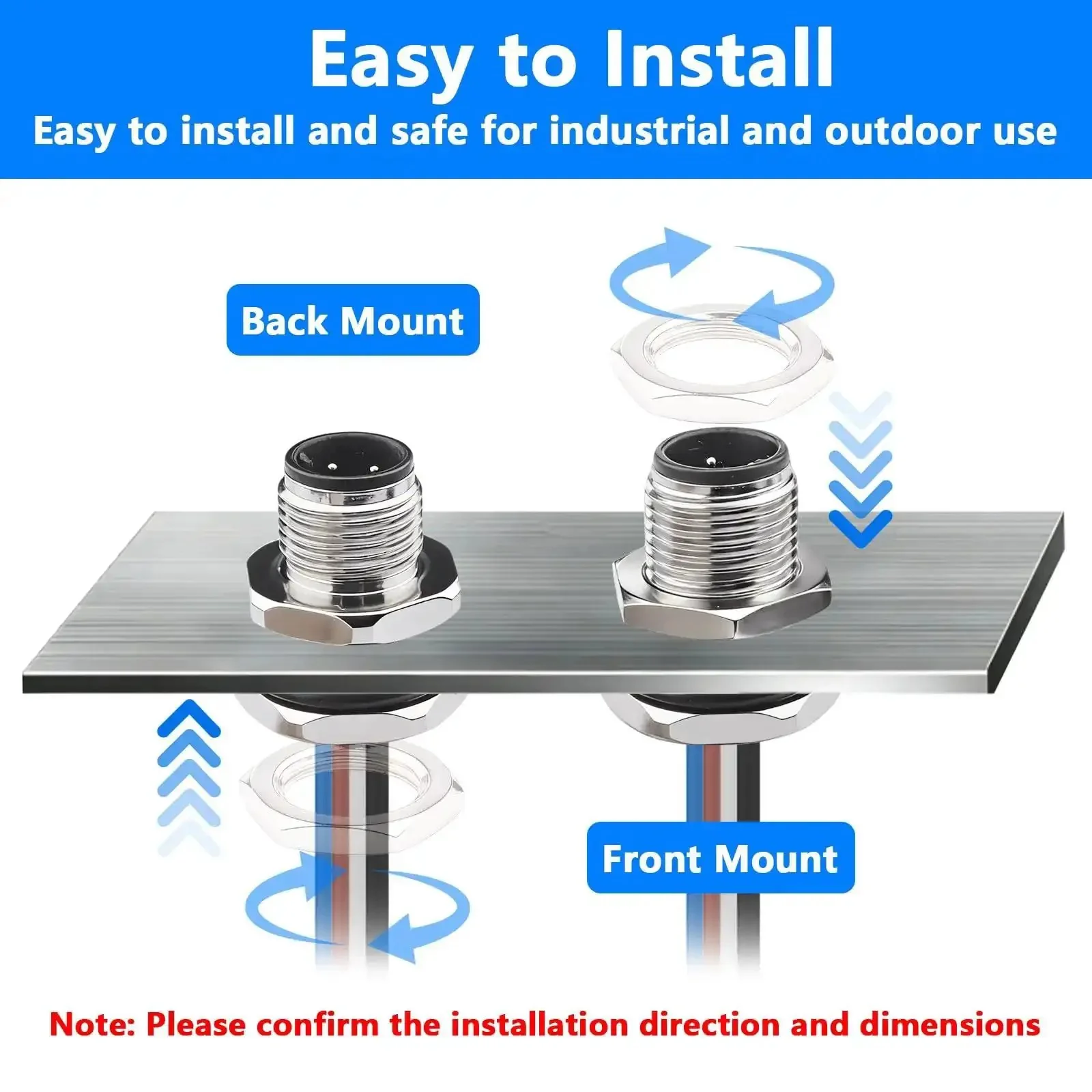 Industrial M12 A Coded 4 Pin Female Field Wireable Connector Panel Mount 16mm Aviation Style IP67 Waterproof Rear Mount Sensor Receptacle Cable Two Pack Rugged Built Tough - Image 7
