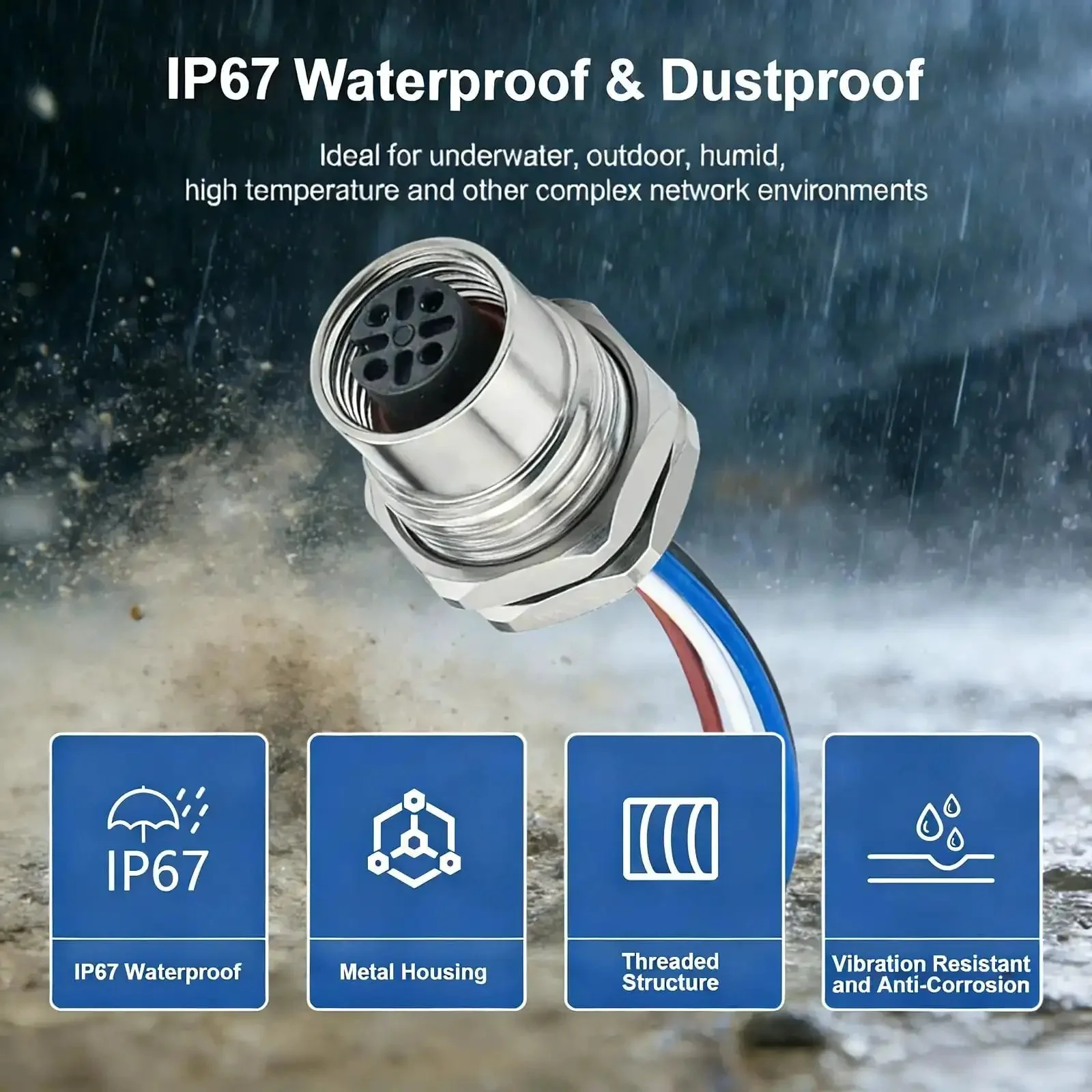 Industrial M12 A Coded 4 Pin Female Field Wireable Connector Panel Mount 16mm Aviation Style IP67 Waterproof Rear Mount Sensor Receptacle Cable Two Pack Rugged Built Tough - Image 9
