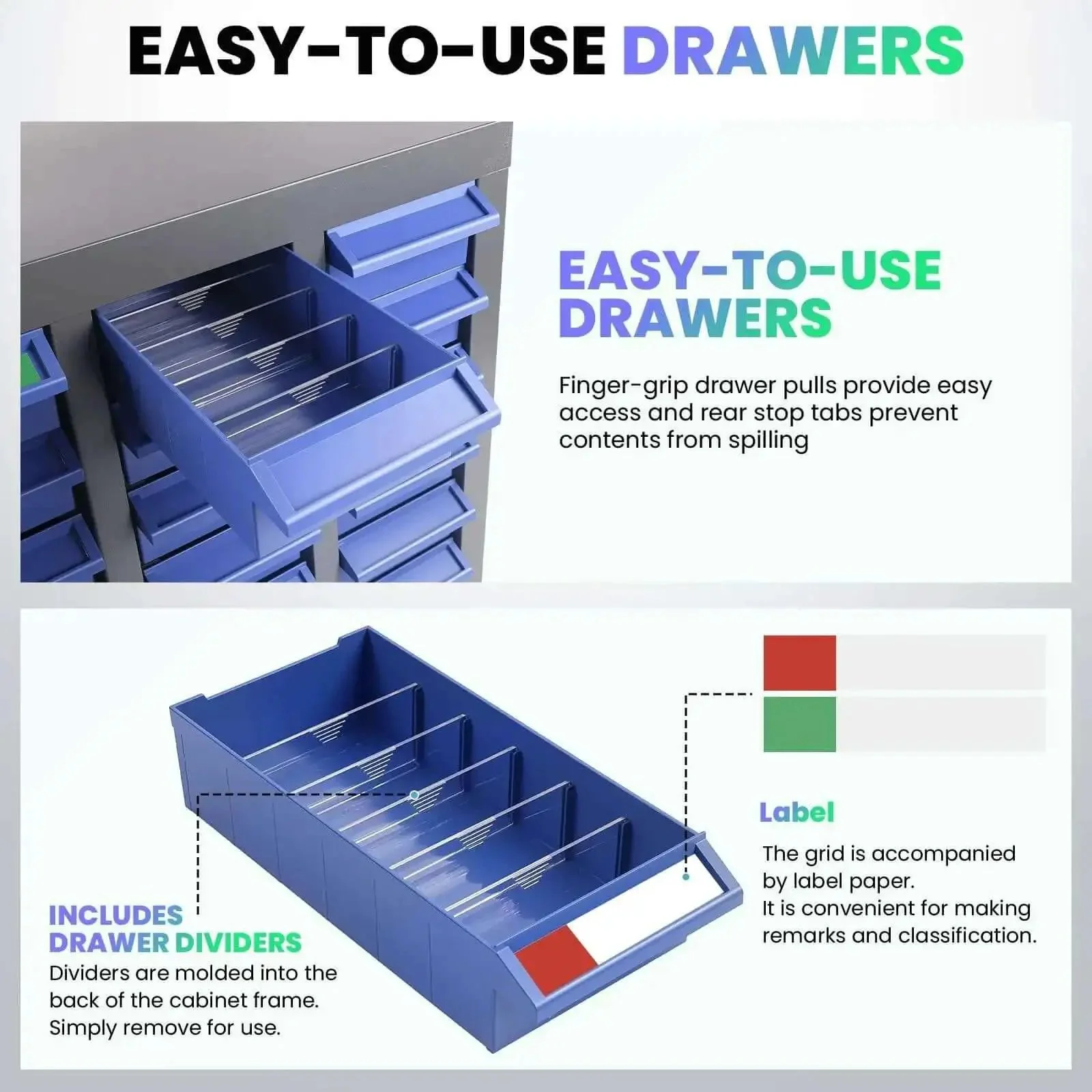 Industrial Nut And Bolt Organizer Parts Cabinet With 200 Dividers And 80 Label Slots ABS Drawers Multi Use Bolt Bins Hardware Organizer System For Workshop Warehouse And Office Pro Grade Heavy Duty Storage Solution - Image 4