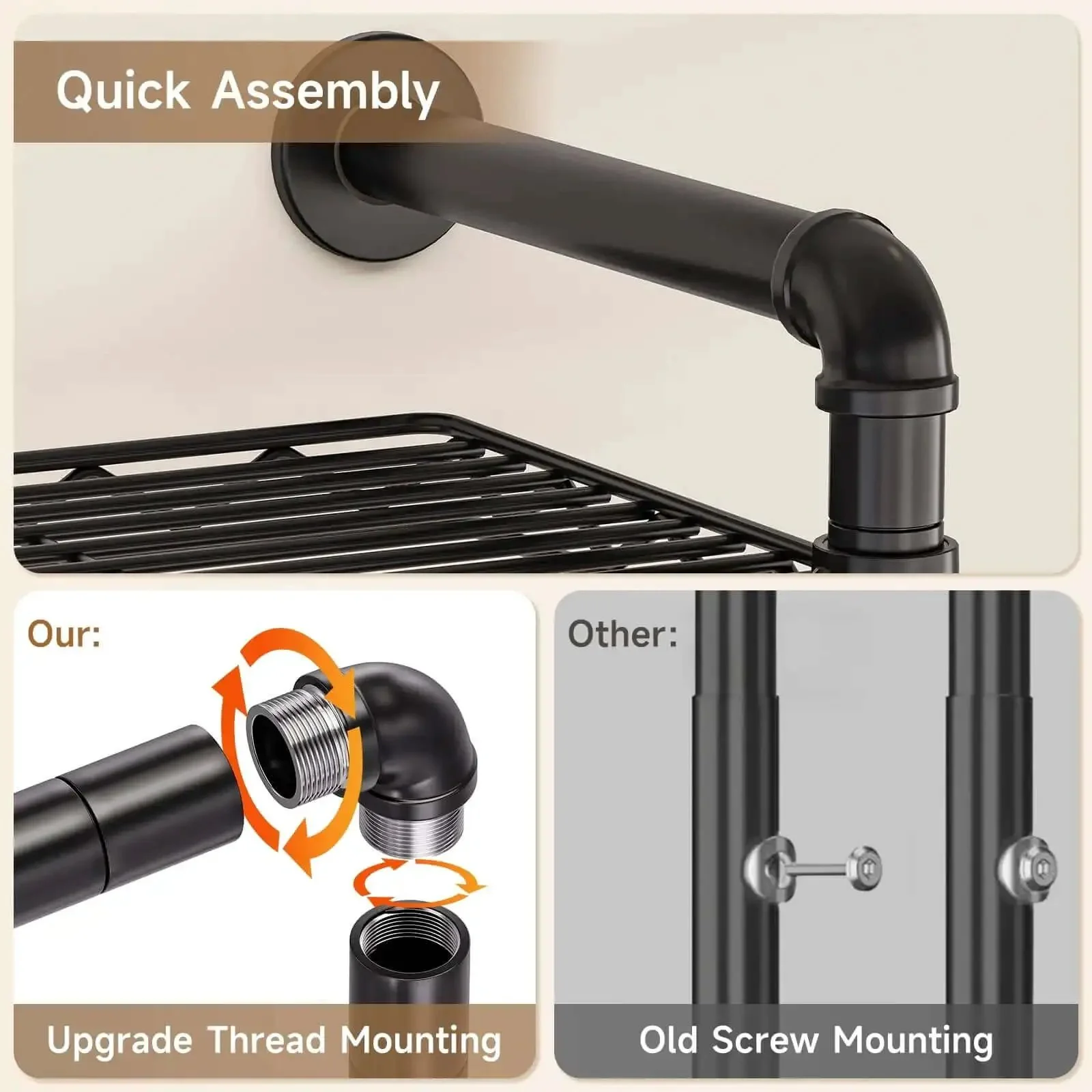 Industrial Pipe Wall Mounted Garment Rack With Walk In Closet System, Four Expandable Rods And Six Adjustable Shelves, Hanging Clothes Organizer, Storage Solution, Black Metal Closet Shelving For Home Or Studio - Image 3