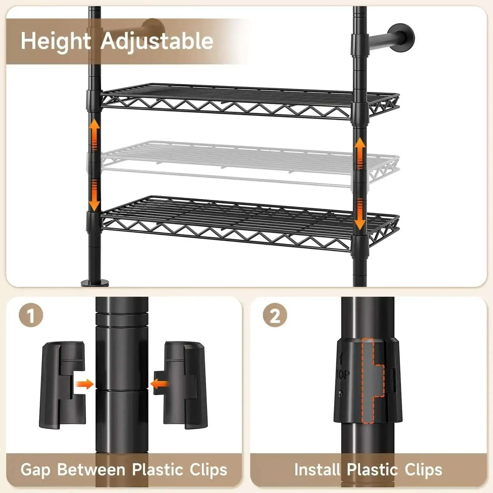Industrial Pipe Wall Mounted Garment Rack With Walk In Closet System, Four Expandable Rods And Six Adjustable Shelves, Hanging Clothes Organizer, Storage Solution, Black Metal Closet Shelving For Home Or Studio - Image 4