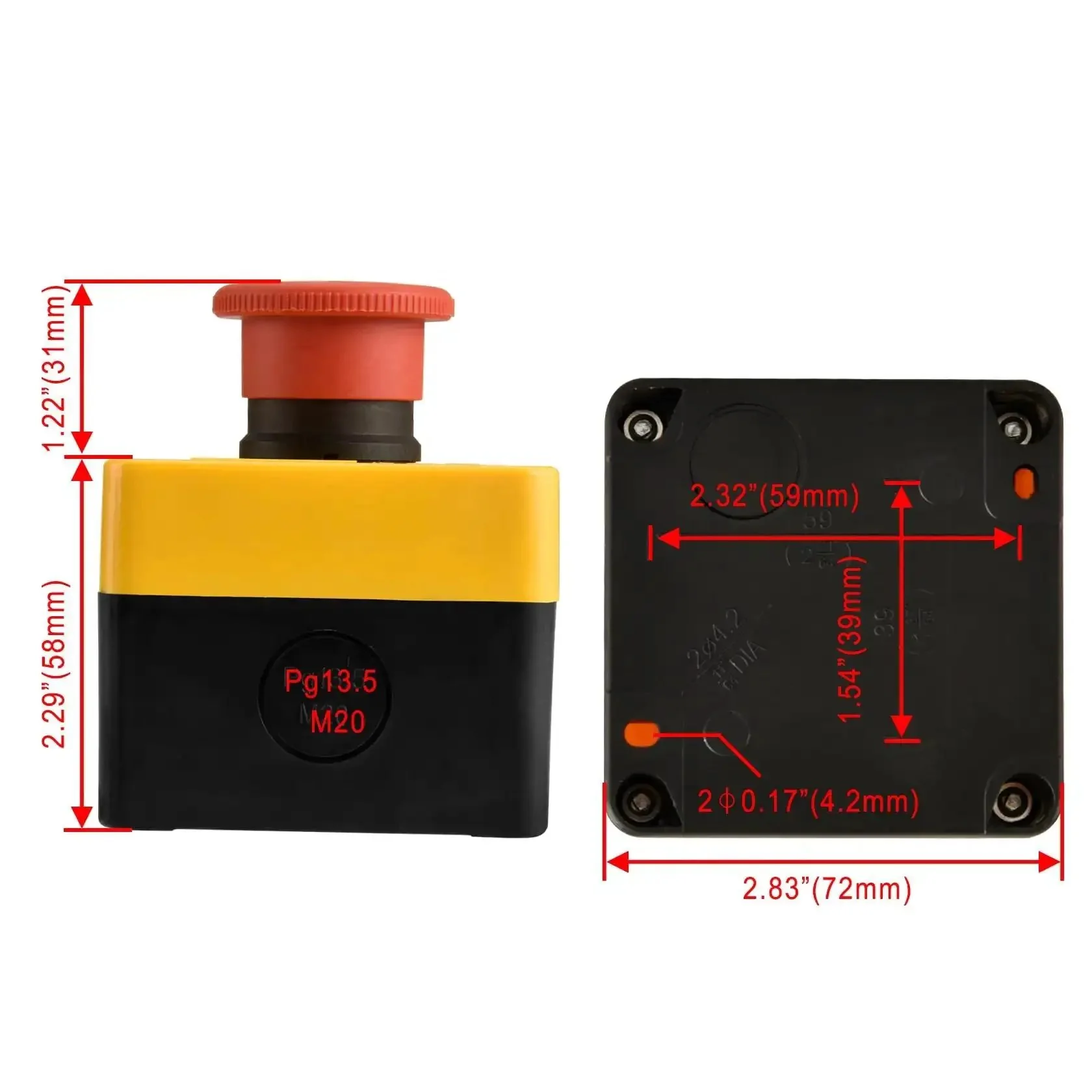 Industrial Red Mushroom Emergency Stop Switch Station 1NO 1NC DPST Push Button Switch Latch Action 660V 10A Waterproof Box Enclosure For CNC Lathe Motor Control - Image 7