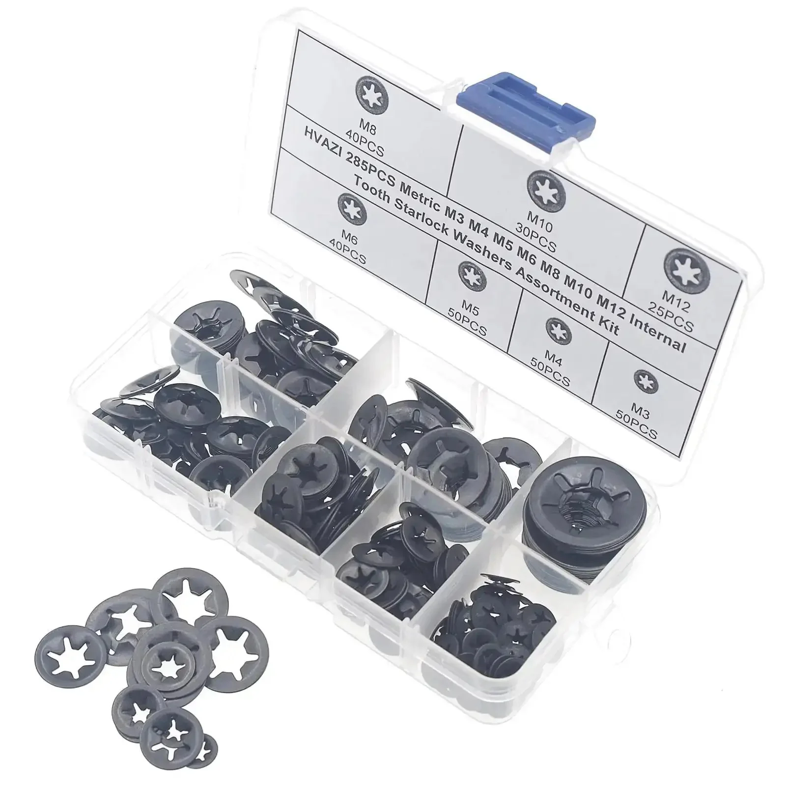 Industrial Starlock Push On Washers Assortment Kit 285 Pieces With External Push Rings And Speed Clips 7 Sizes M3 M4 M5 M6 M8 M10 M12 Heavy Duty 65Mn Spring Steel - Image 7