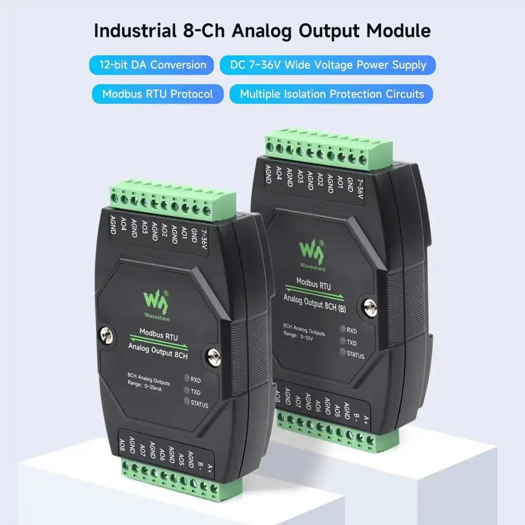 Industrial Twin Pack 8-Channel Analog Output Modules With 12-Bit DAC, Supports 8 Simultaneous Voltage Outputs, Wide DC 7 To 36V Power, Modbus RTU Protocol, Rail Mount Ready, Rugged Control Interface - Image 7
