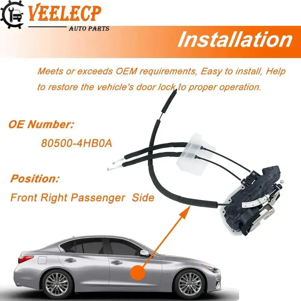 Infiniti Q50 Front Right Door Lock Actuator Replacement Passenger Side Latch Assembly For 2014 2015 2016 2017 2018 2019 2020 2021 2022 2023 Plug And Play Easy Install Durable Metal Housing Fixes Sticking Locks Noisy Unlock Problems - Image 3