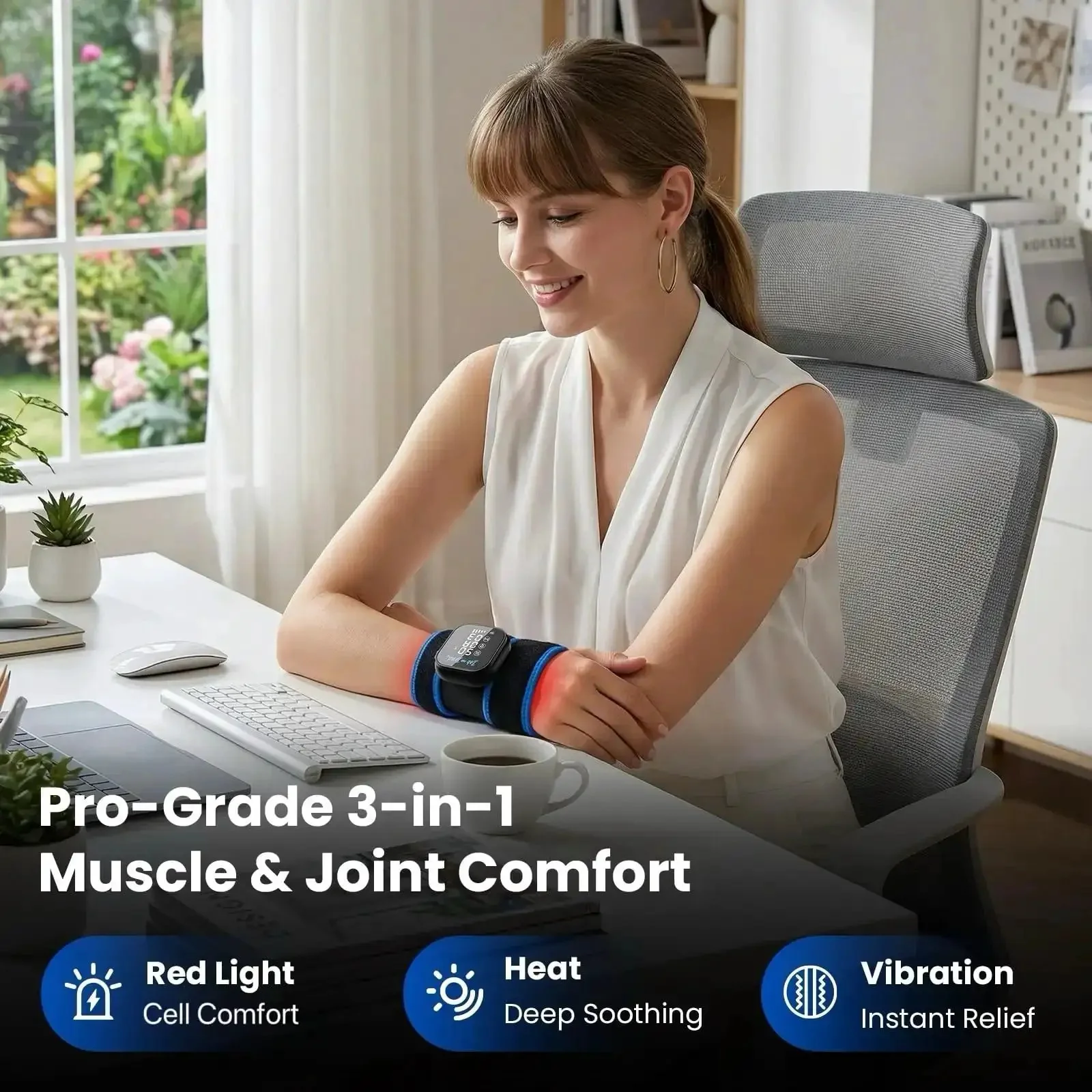 Infrared Heated Wrist Wrap With Vibration Massage For Carpal Tunnel And Arthritis, Cordless Pain Relief For Hand And Elbow, 3 Heat Levels, 3 Vibration Modes, Dual 660nm Red Light, FSA HSA Eligible - Image 9