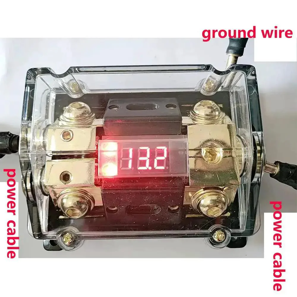 Inline ANL Fuse Holder With Digital LED Voltage Display Includes Two Fuses And 1 Way In 2 Way Out Distribution Block Supports 0 2 And 4 Gauge Wire Auto Cutoff On Overcurrent Great For Car Audio Amplifiers And Electrical Gear - Image 5