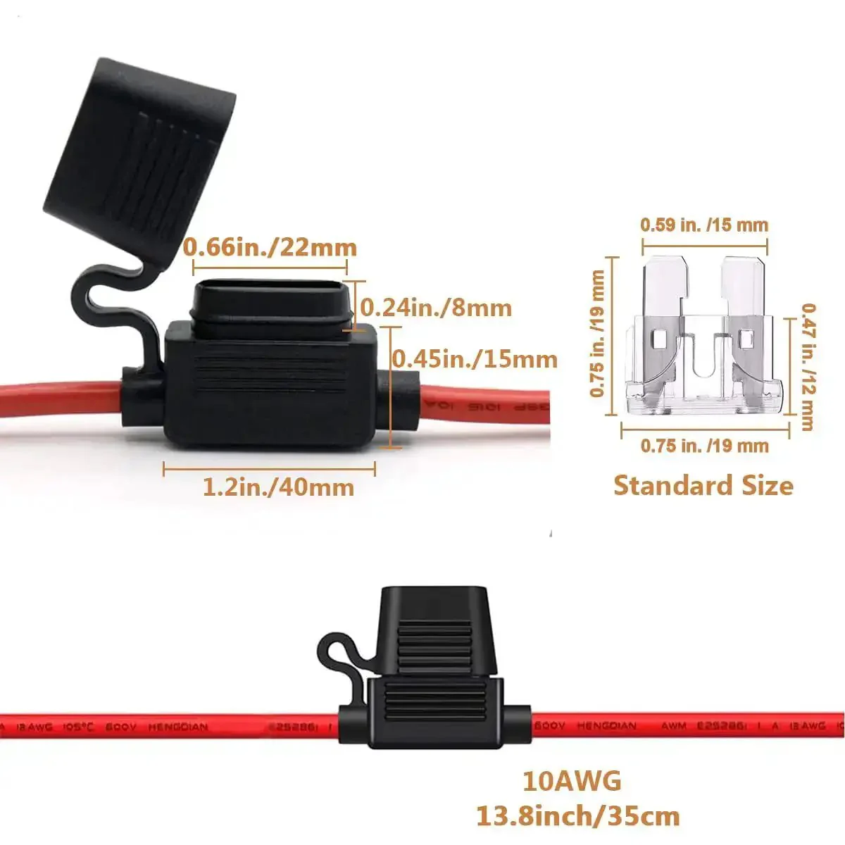 Inline Automotive Blade Fuse Holder Kit With 24 Car Fuses Pack Of 5 Heavy Duty Quick Attach Circuits 1A 2A 3A 4A 5A 7.5A 10A 15A 25A 30A 35A 40A 12 Gauge Wiring Harness - Image 5
