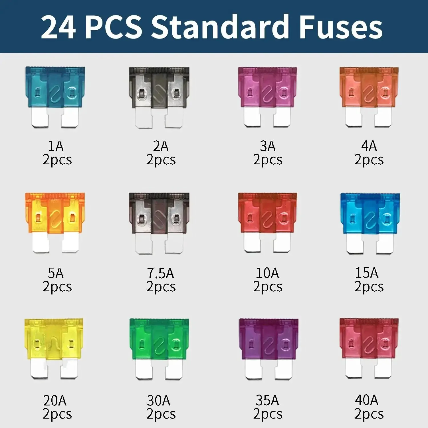 Inline Automotive Blade Fuse Holder Kit With 24 Car Fuses Pack Of 5 Heavy Duty Quick Attach Circuits 1A 2A 3A 4A 5A 7.5A 10A 15A 25A 30A 35A 40A 12 Gauge Wiring Harness - Image 6