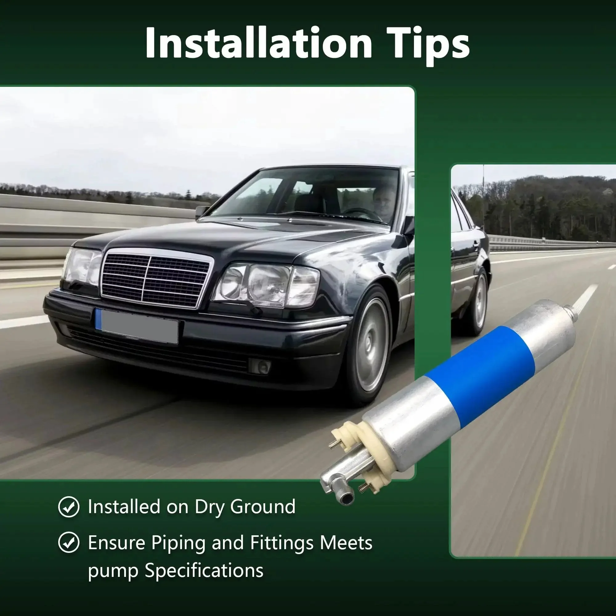Inline Electric Fuel Pump And Install Kit For Chrysler Crossfire And Mercedes Benz C230 C43 E320 E420 S320 C36 CL500 CL55 CL600 CLK430 Drop-In Replacement Includes Pump And Install Kit Interchange Numbers E8289 FE0030 FE0346 F4290 SP1721 P72253 - Image 3