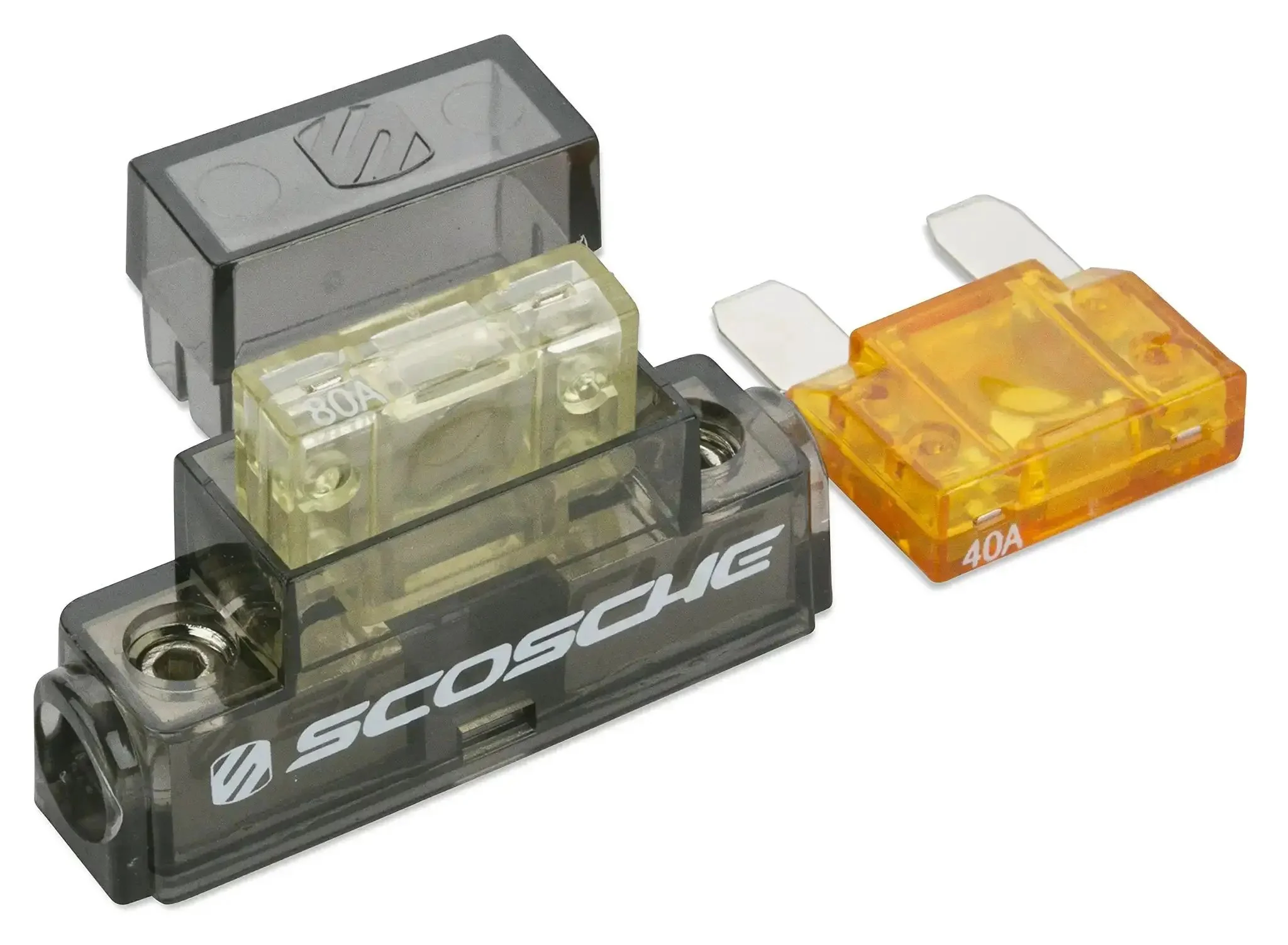 Inline Fuse Holder For 4 Or 8 Gauge Power Wire With 40 Amp And 80 Amp Maxi Fuses Included Beefy Protective Cover Corrosion Resistant Platinum Finish High Current Wiring Accessory With Lifetime Tech Support
